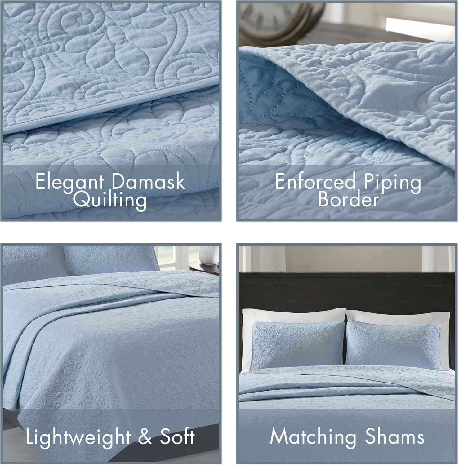 Madison Park Quebec Quilt Set Dusty Blue 3 Piece