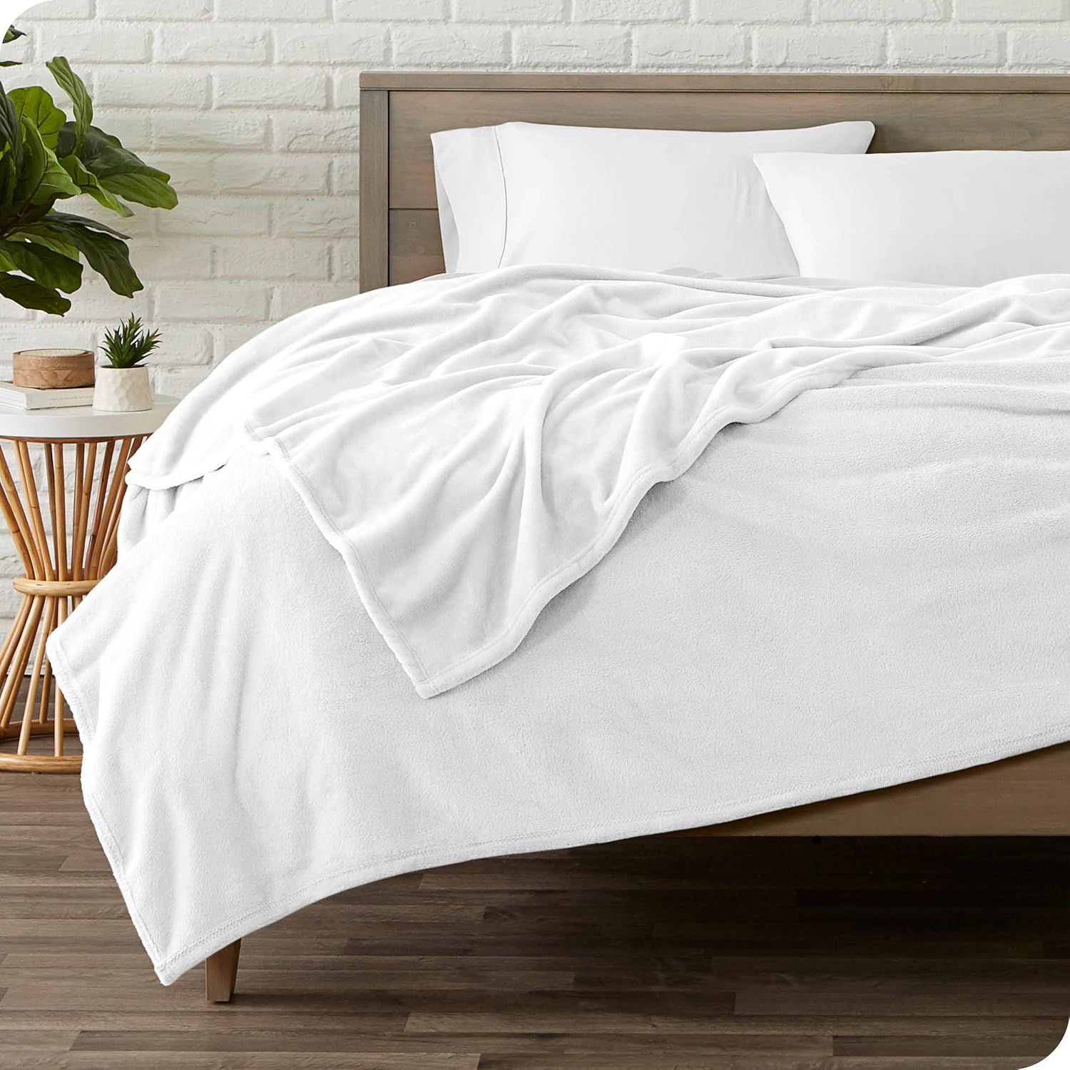 Bare Home Comforter Set with Microplush Blanket Bundle King White