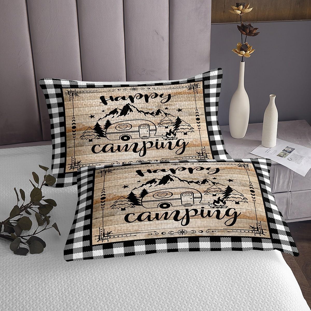 Erosebridal Happy Camping Queen Quilt Set