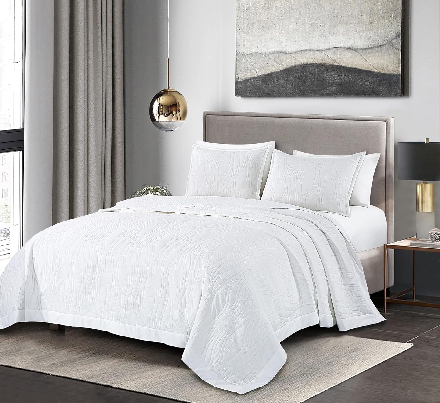 3-Piece Esme Cotton Coverlet Set Matelass White Queen Size