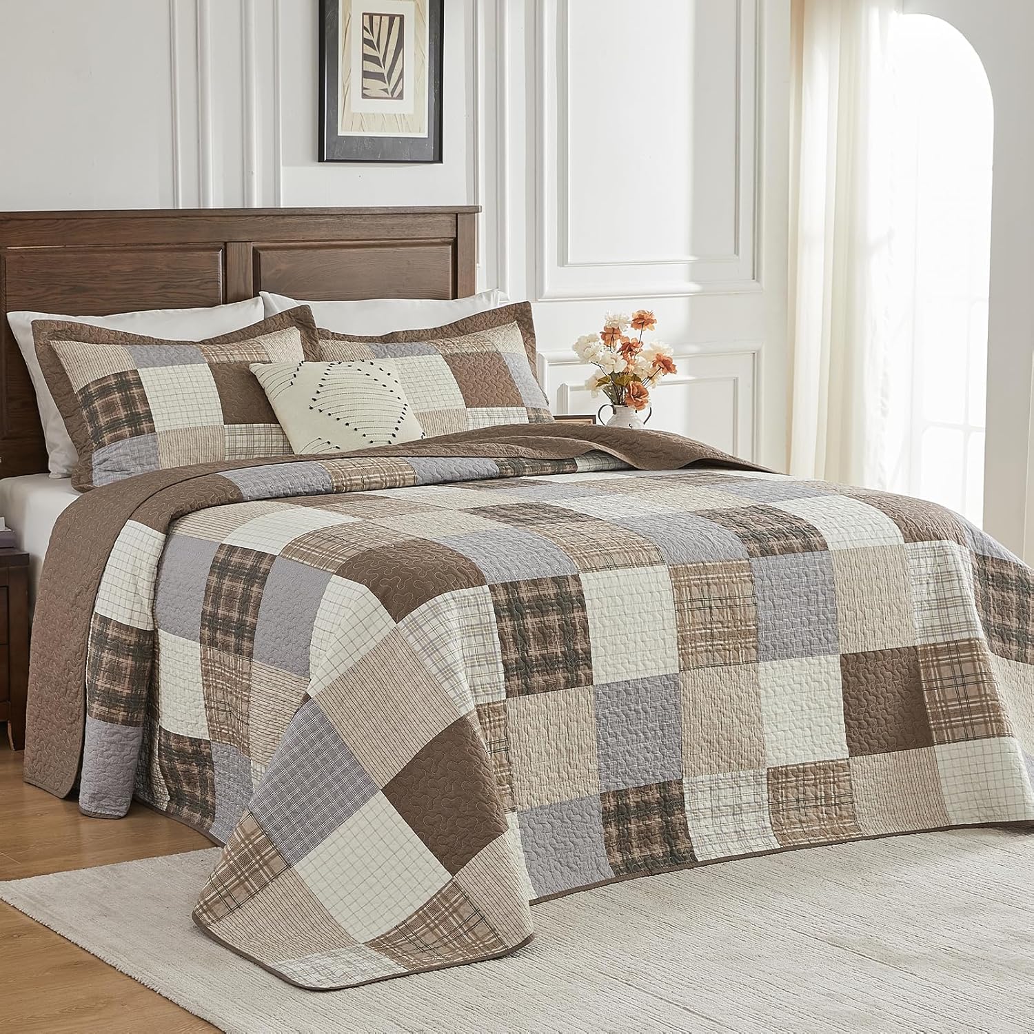 SahSahCasa 128x120 Cotton Oversized California King Bedspread Set