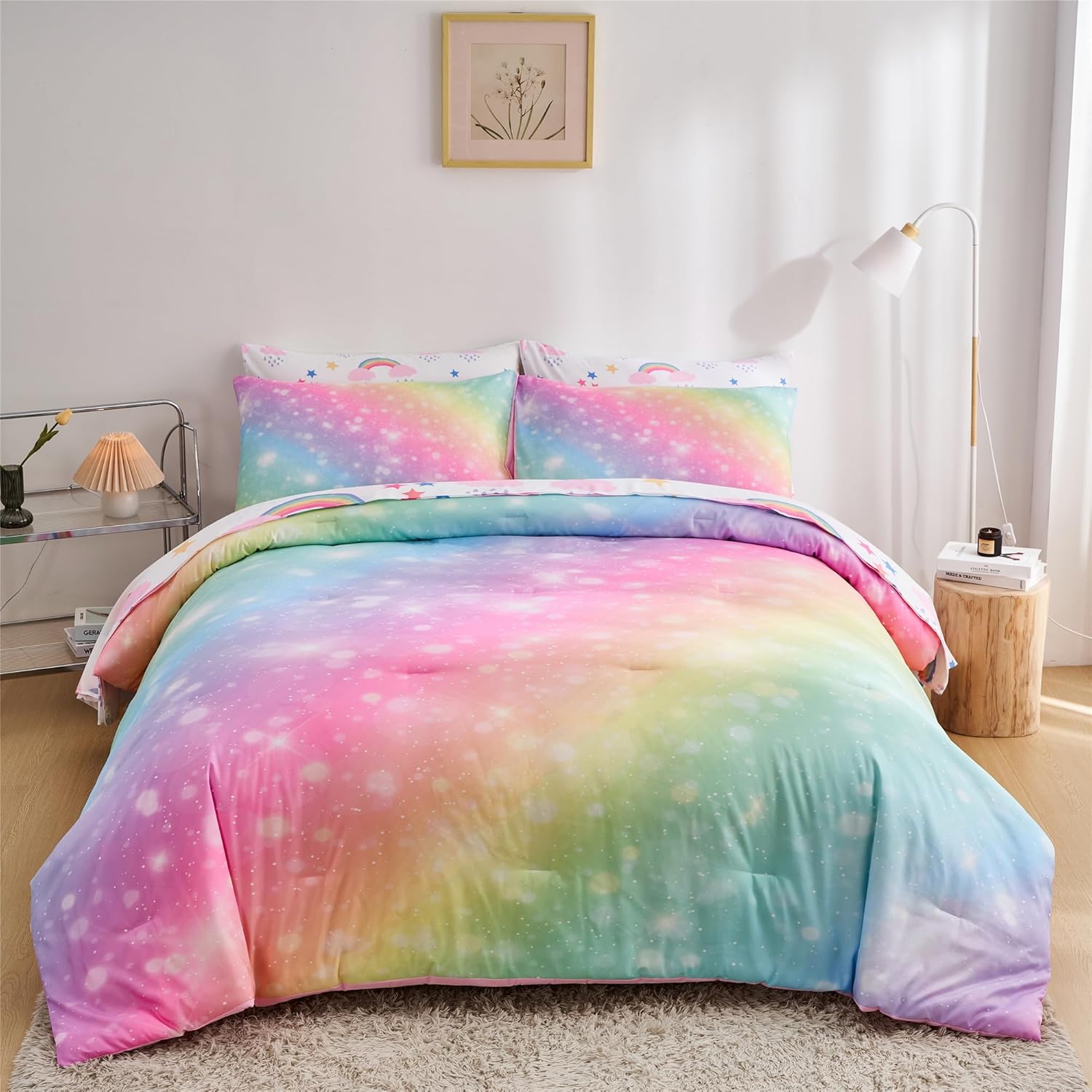 URLINENS Rainbow Girls Comforter Set 7-Piece