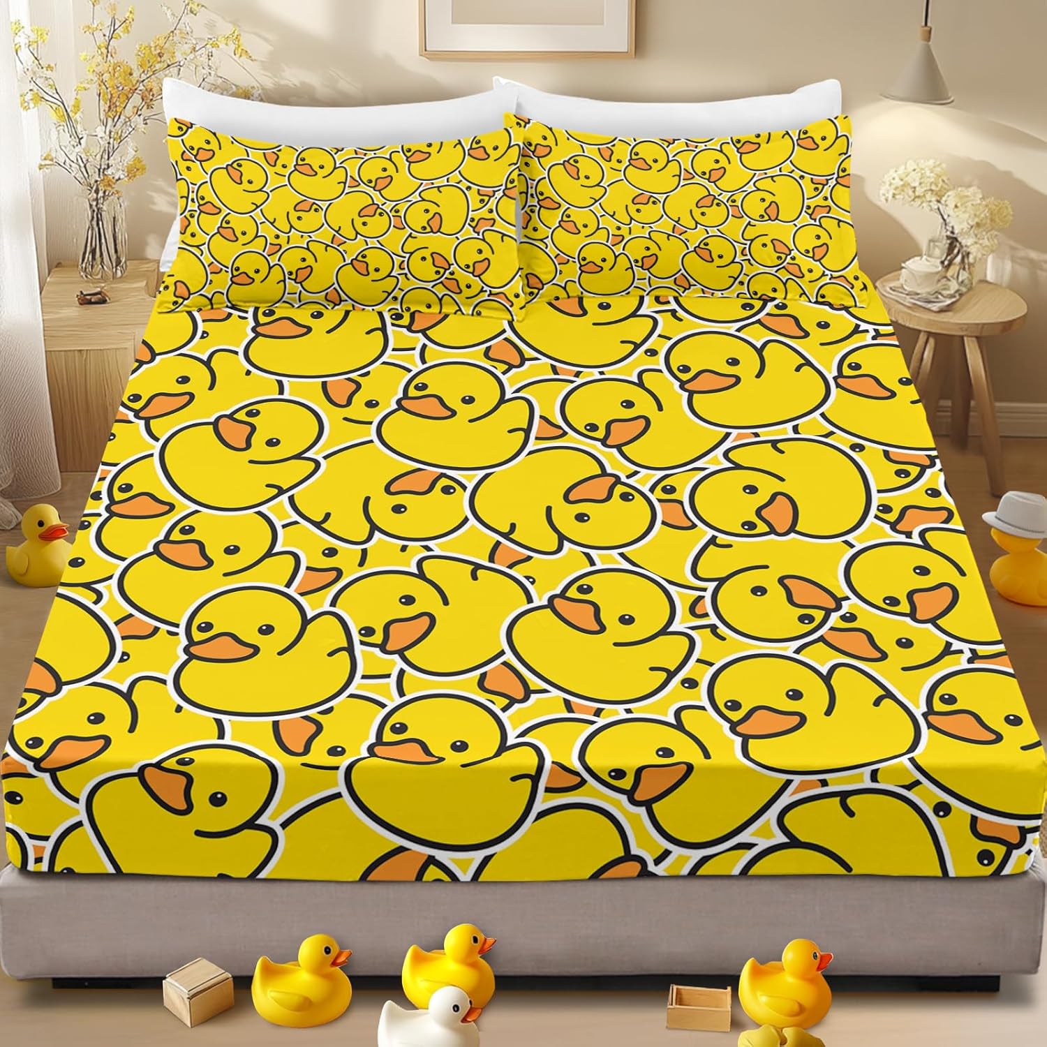 ARIGHTEX Yellow Rubber Duck Fitted Sheet Set Queen 3 Pc