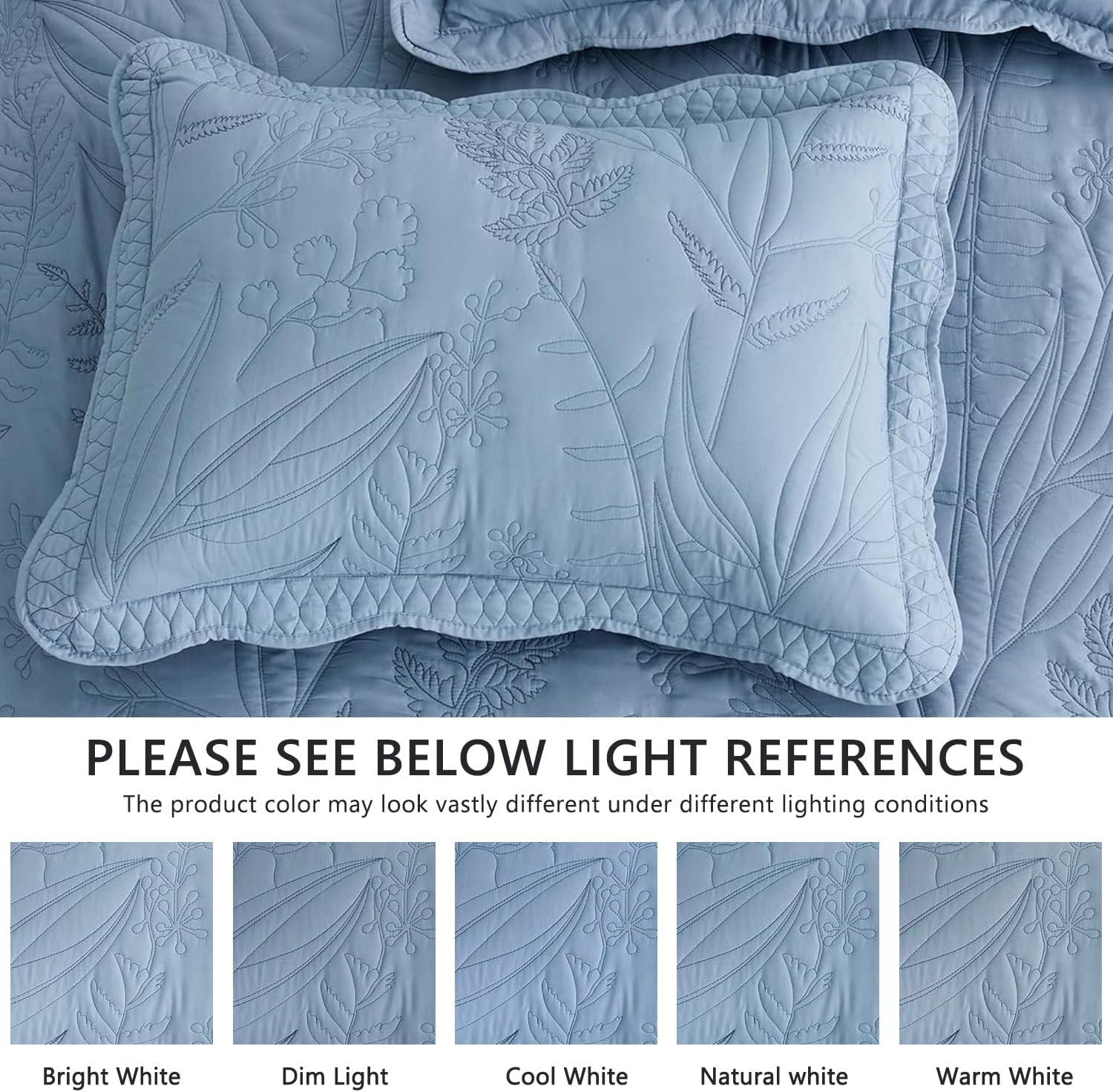 DaisyHuang Botanical Bedspread Set - Leaves Pattern Reversible 4 Piece Ashley Blue