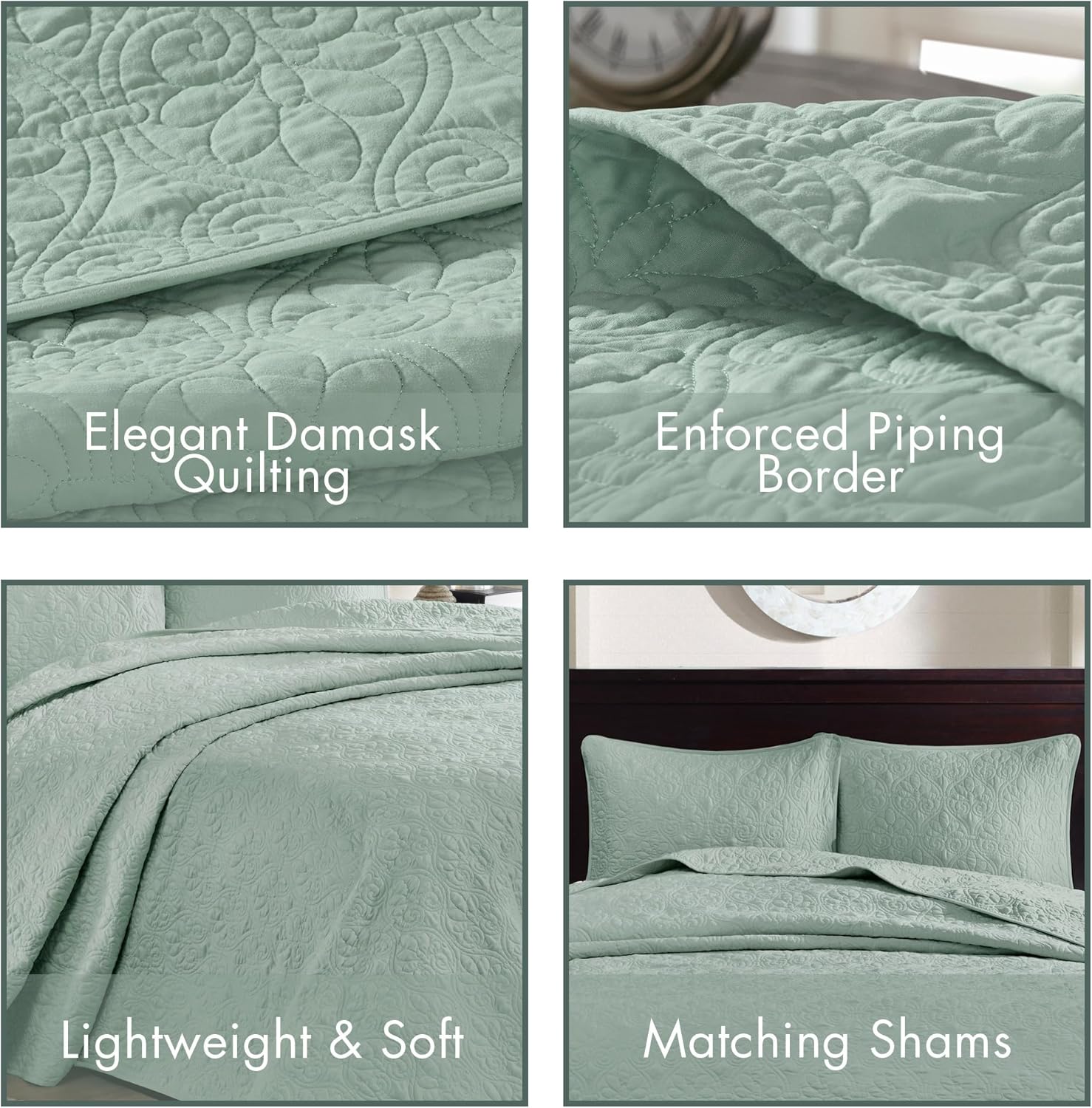 Madison Park Quebec Reversible Quilt Set Damask Design Queen 3 Piece