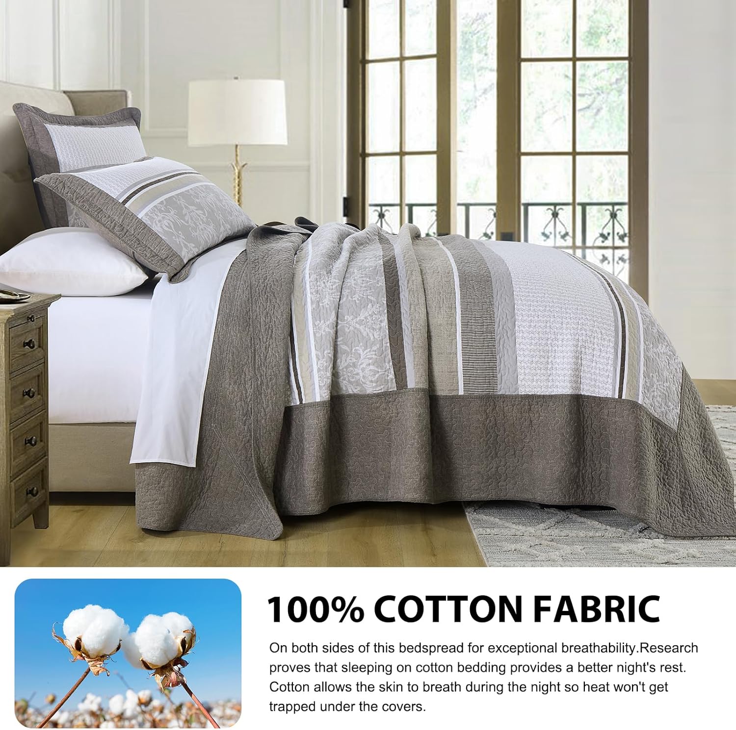 DDUOXIN 3 Piece King Bedspread Set - 120x120 Cotton Quilt with Pillow Shams