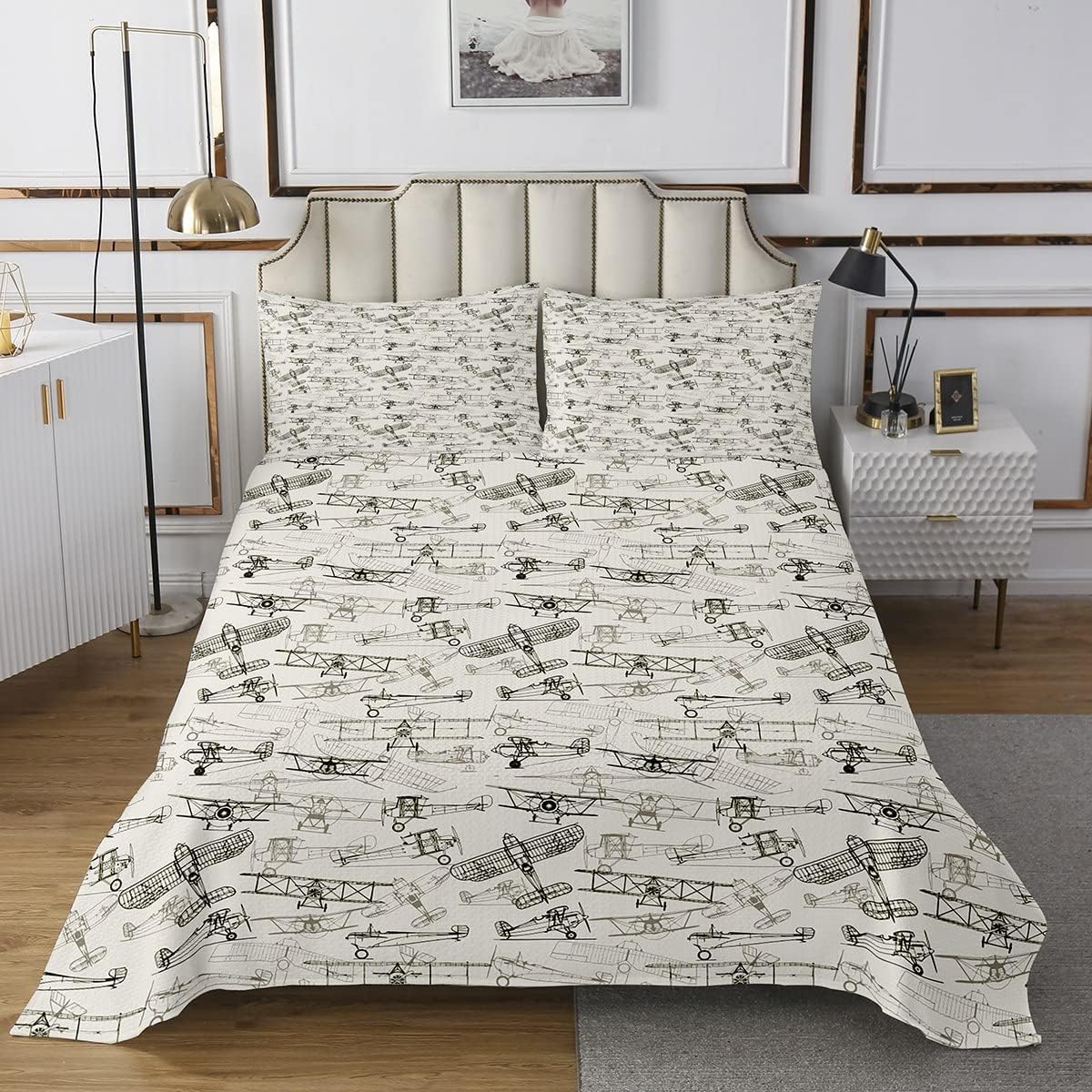 Feelyou Kids Flight Sheet Set King Size Grey White Bedding Set
