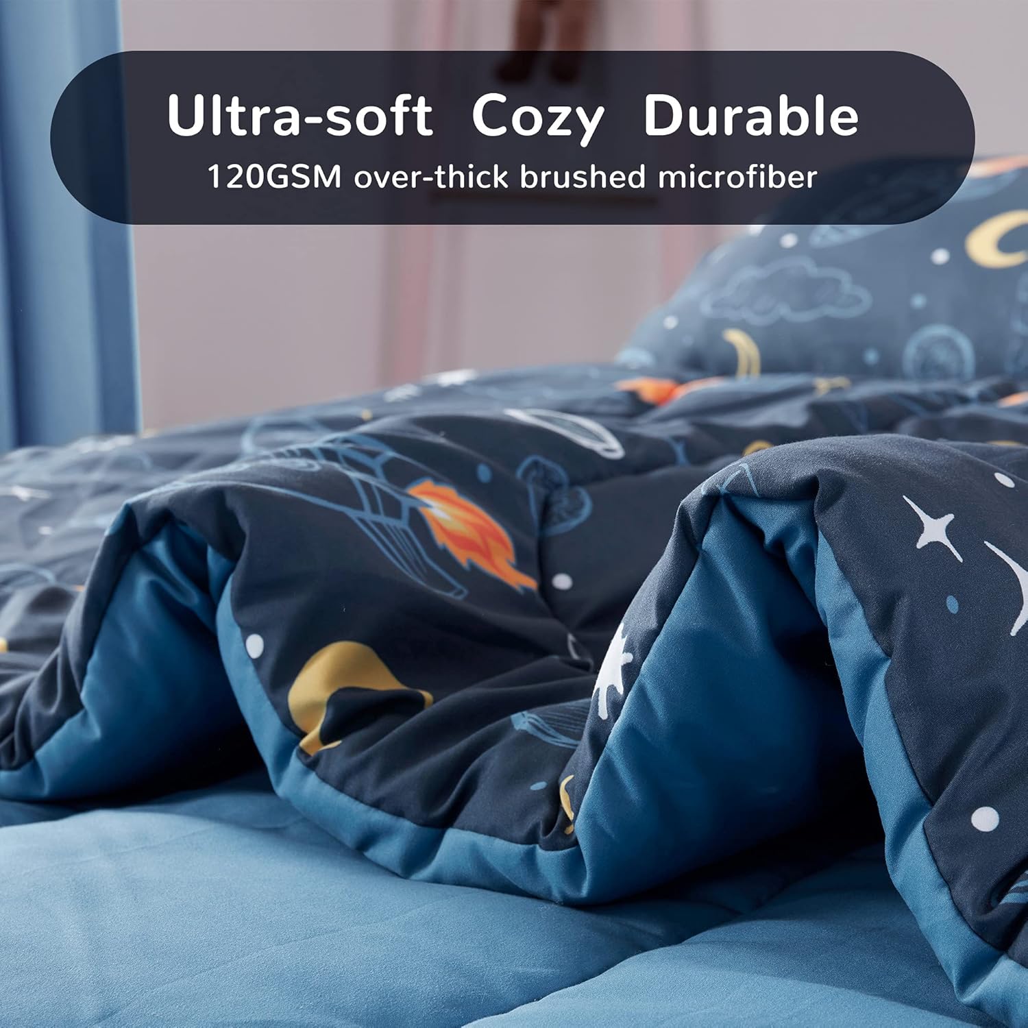 SLEEP ZONE Kids Comforter Set FullQueen - Space Rocket Design