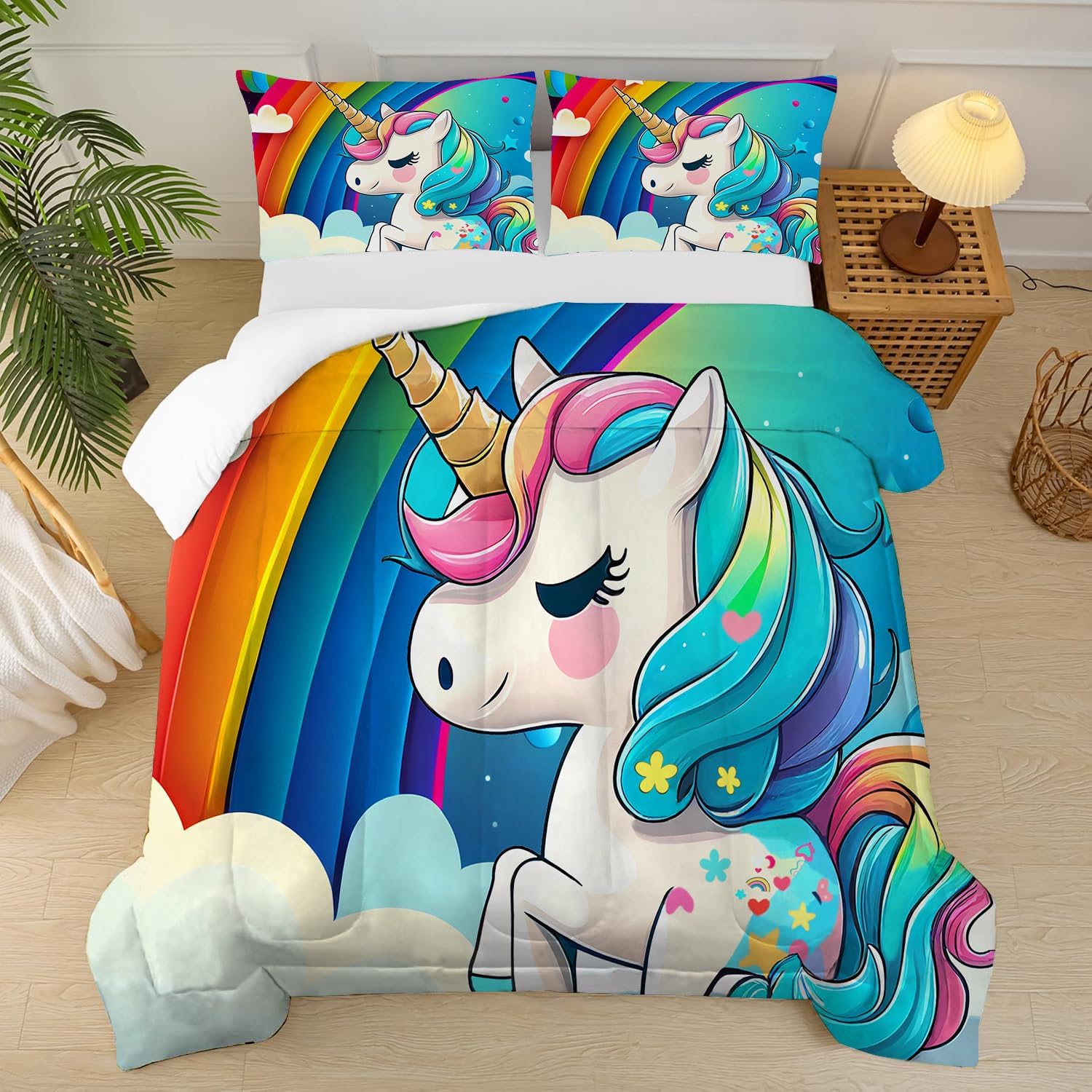 FUYEUN Unicorn Comforter Set Twin Size
