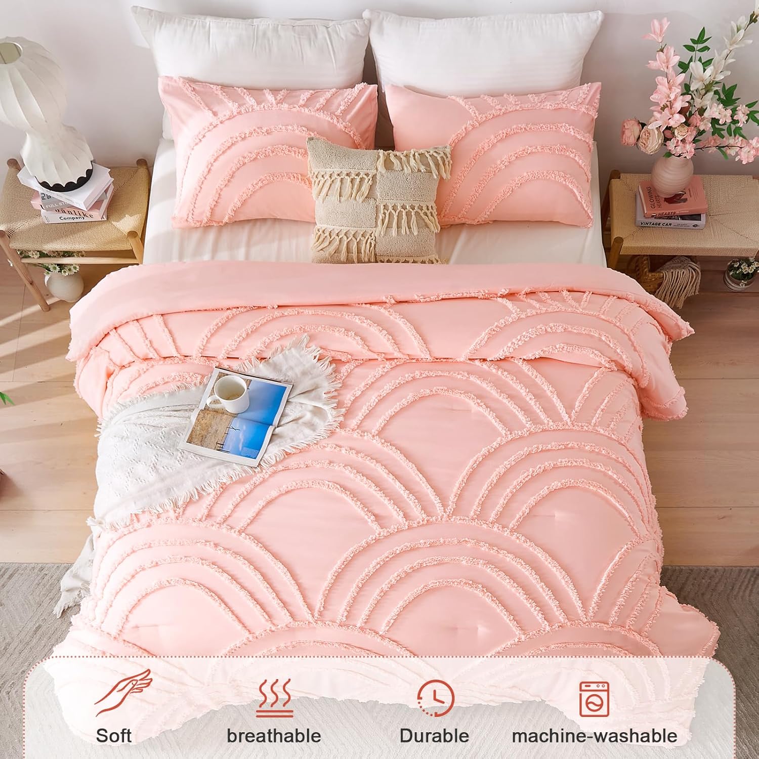 ENJOHOS Pink King Size Bedding Set with Rainbow Design