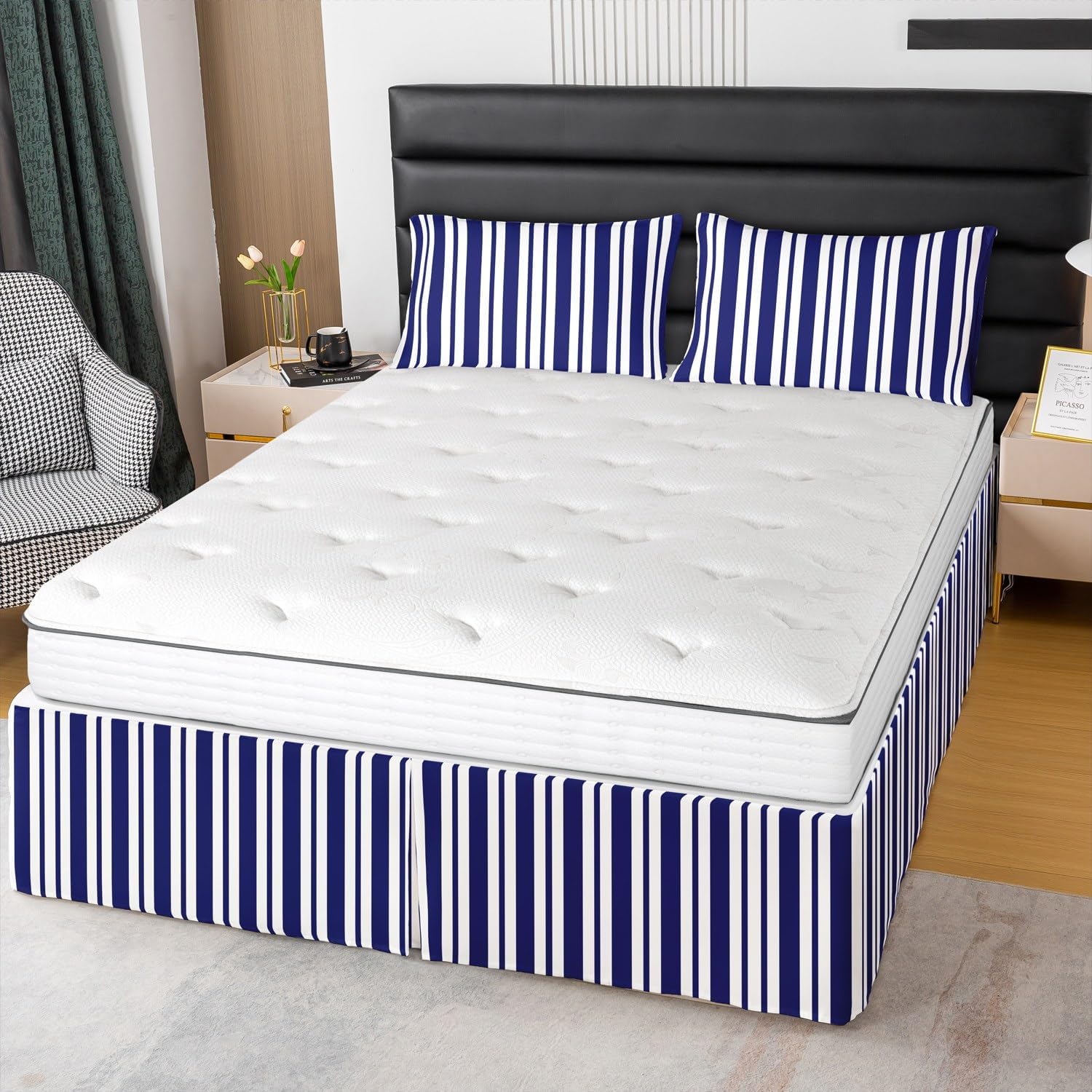 Feelyou Blue White Stripe King Size Bed Skirt 1