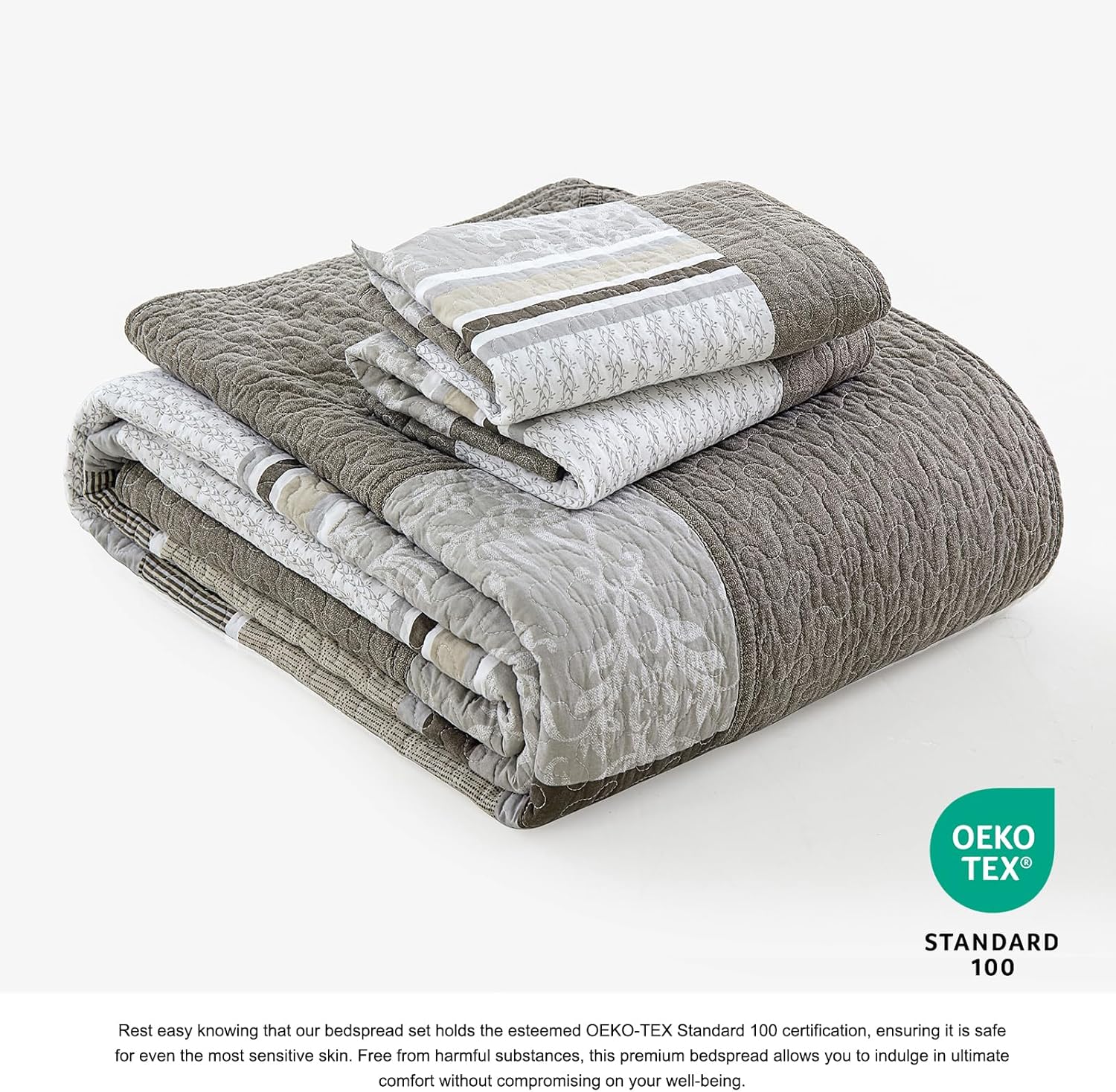 DDUOXIN 3 Piece King Bedspread Set - 120x120 Cotton Quilt with Pillow Shams