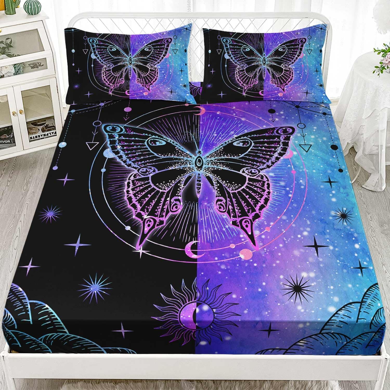 Black Blue Butterfly Sheets Set 4Pcs Kids