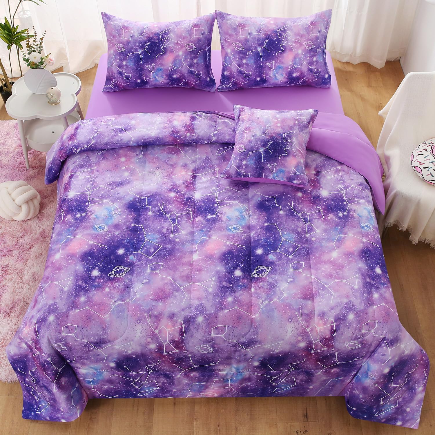 JQinHome Galaxy Gradient Comforter Set for Girls
