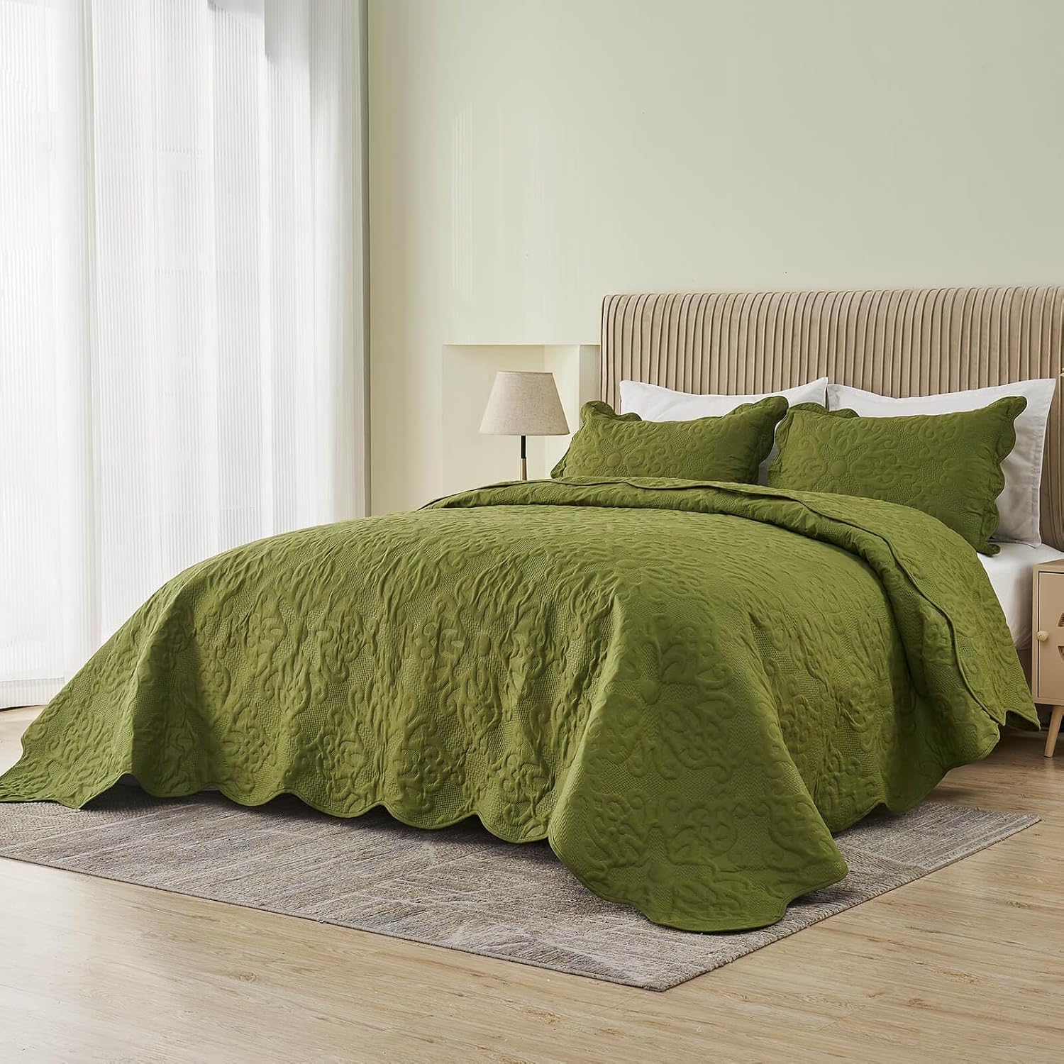 Kingnex Olive Green Oversized King Bedspread Set