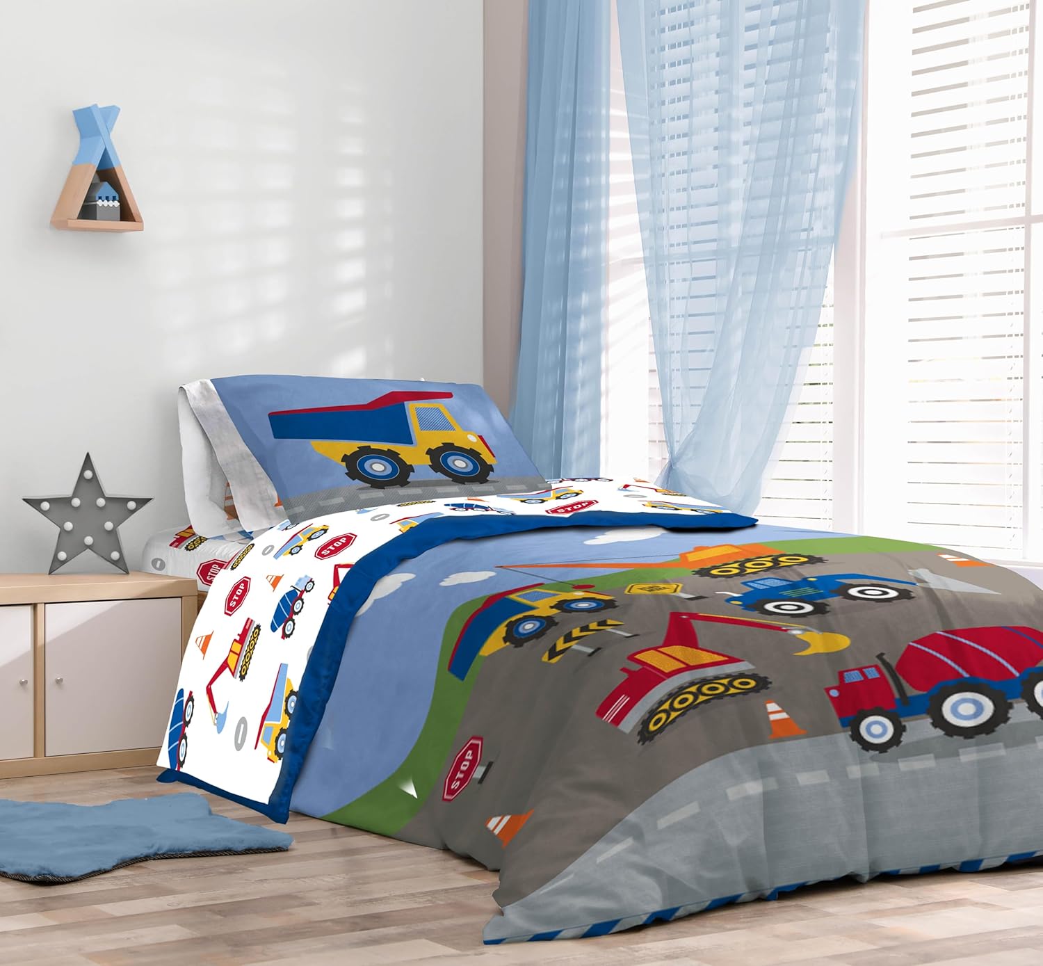 Sunny Side Up Construction Zone Twin Comforter Set