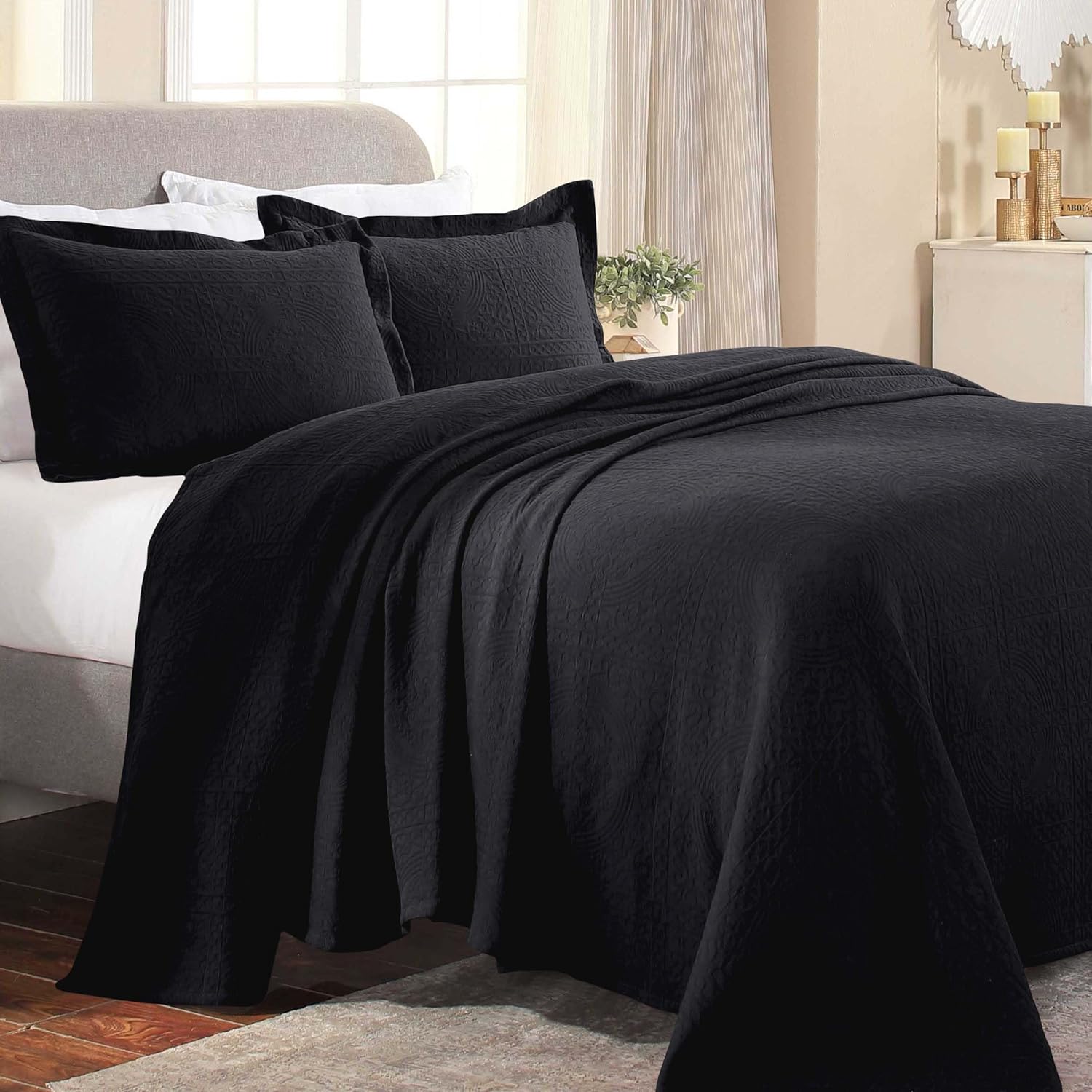 Superior Cotton Fleur De Lis Bedspread Set Black Full