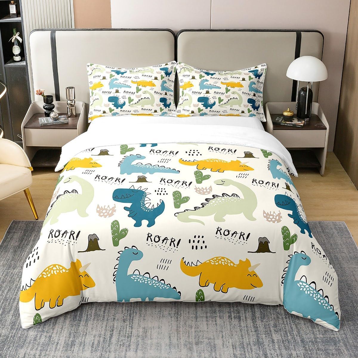 Jejeloiu Cute Cartoon Dinosaur Duvet Cover Set 1