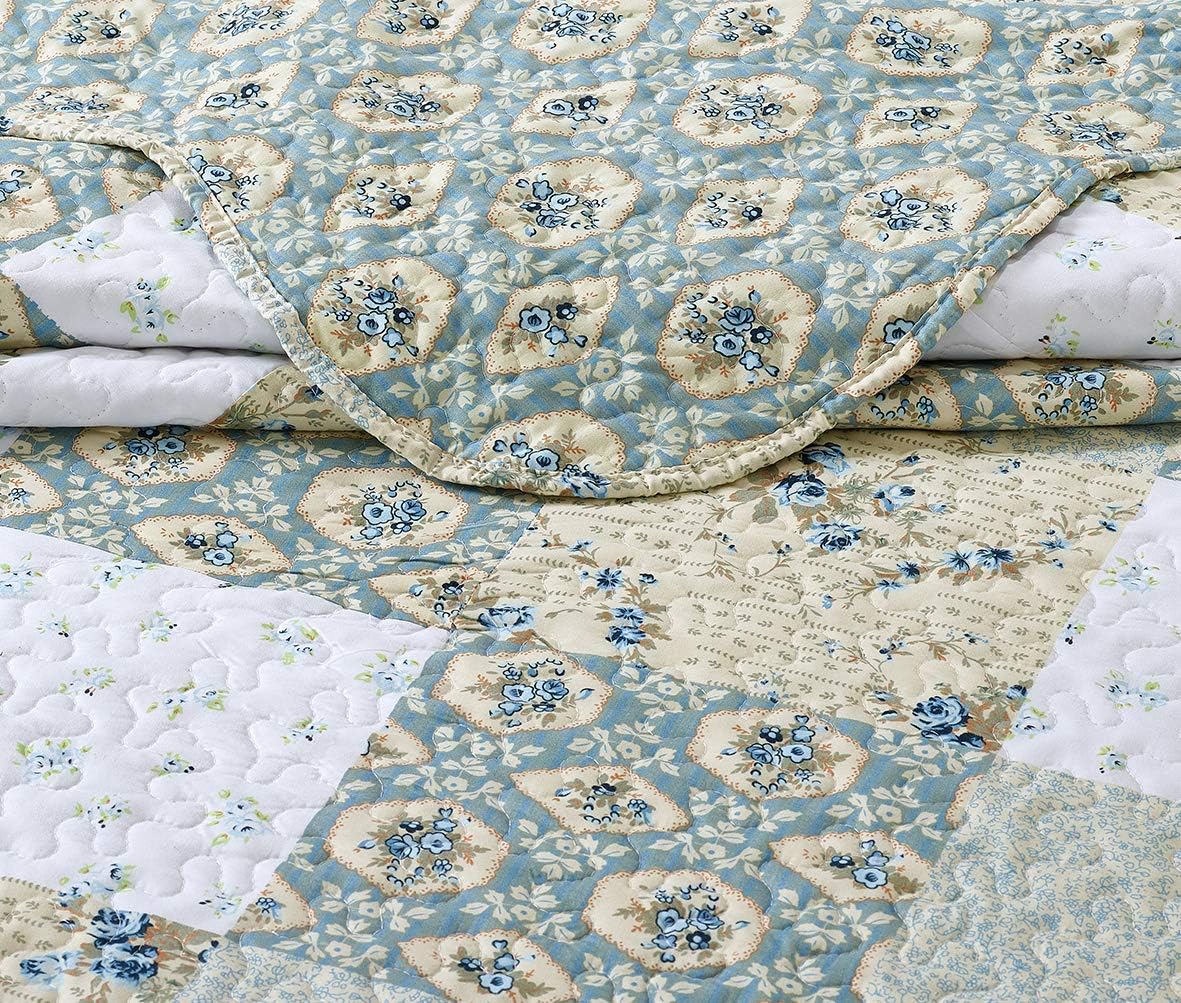 All American Collection Reversible 3pc Floral Patchwork Bedspread Set 1