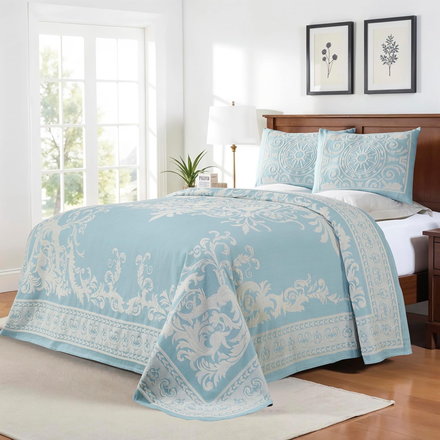 Superior Cotton Blend Bedspread Set Twin Aqua