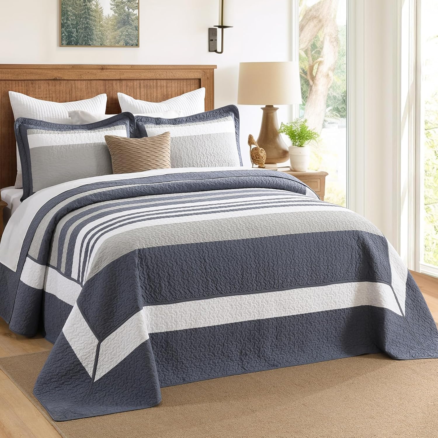 Finlonte Striped Oversized Queen Bedspread Set