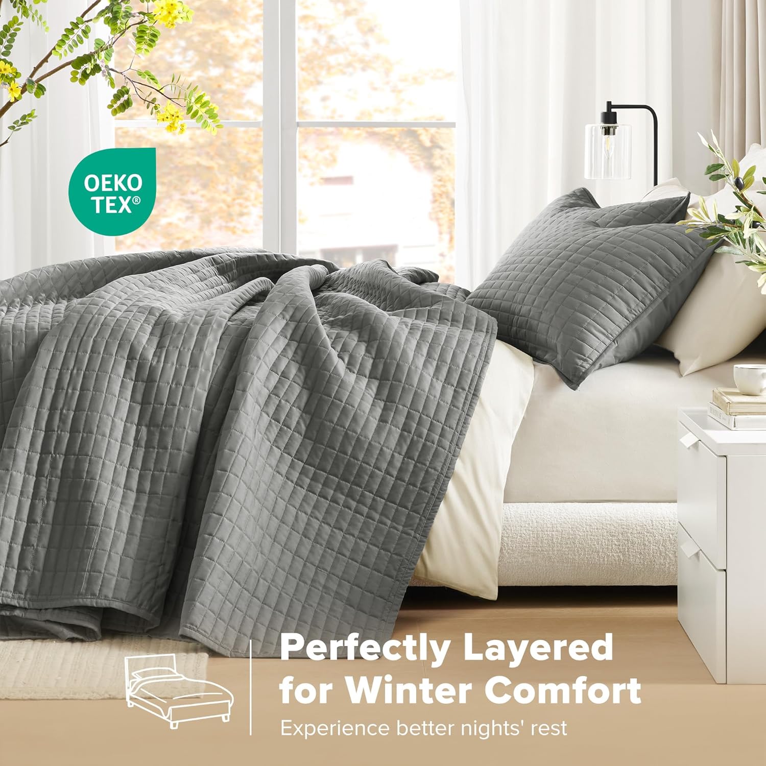 Comfort Spaces Charcoal King Quilt Set 3 Piece 1