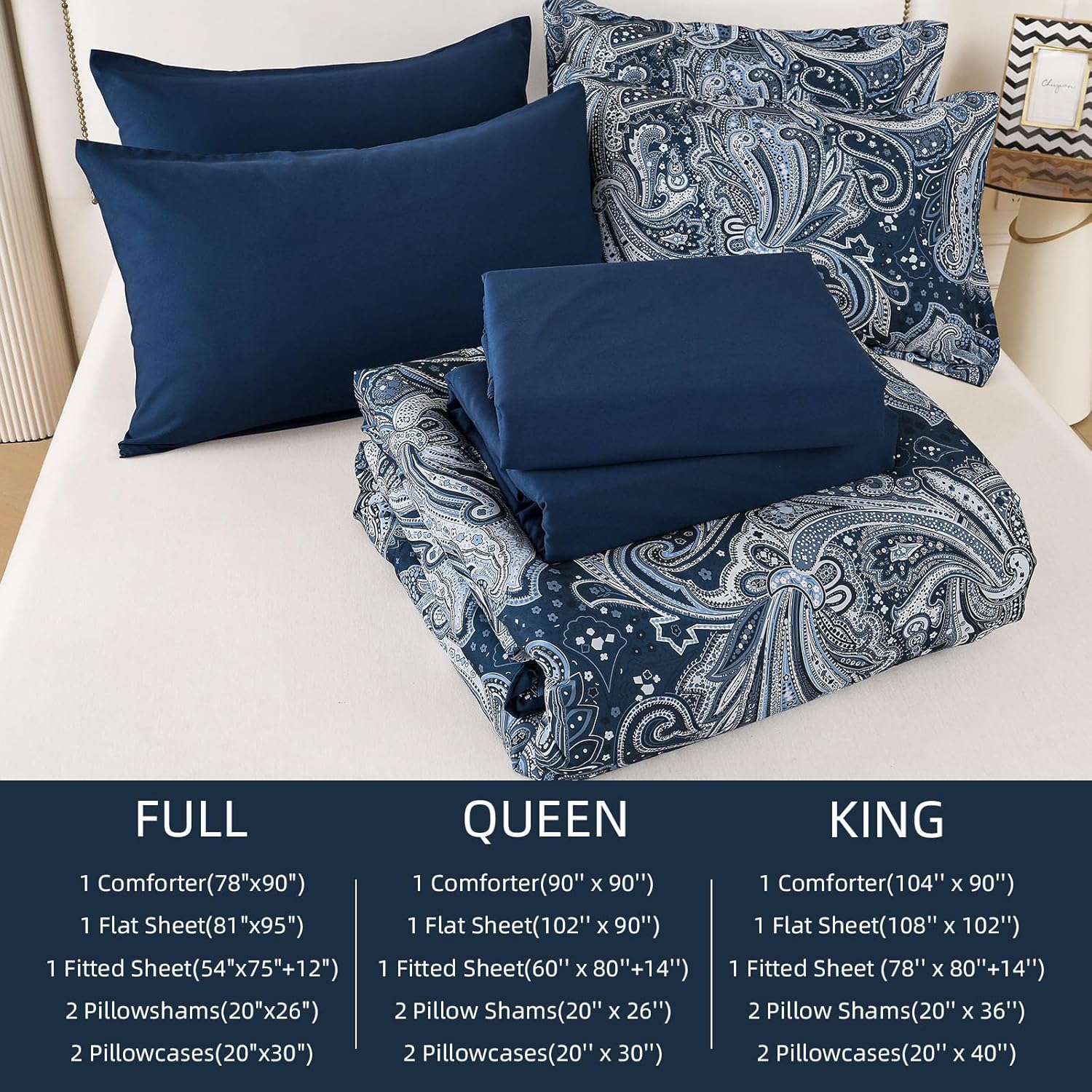 DJY Navy Paisley Comforter Set California King 7 Piece