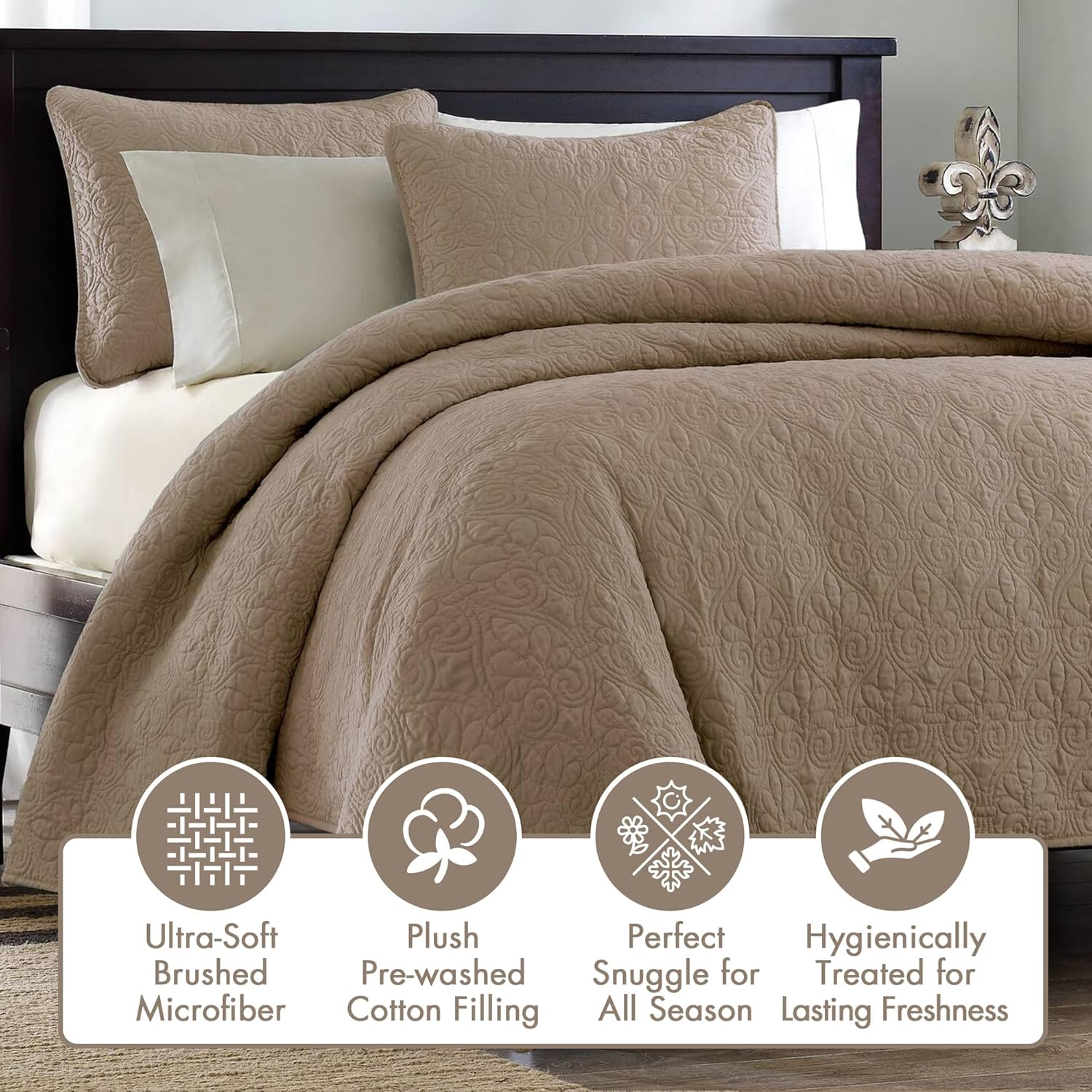 Madison Park Quebec Quilt Set - Dusty Khaki 3 Piece