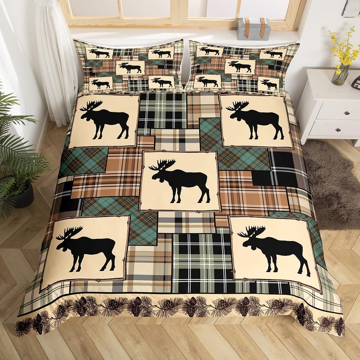Erosebridal Rustic Moose Duvet Cover Set Queen Size 1