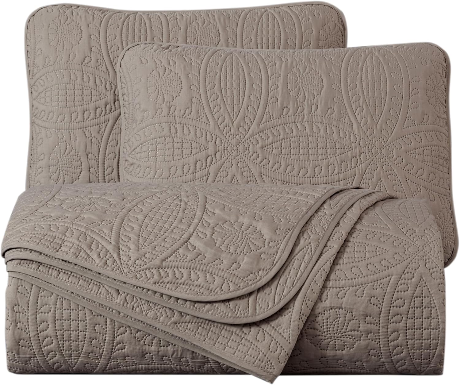 Chezmoi Austin 3-Piece Bedspread Set Queen Taupe