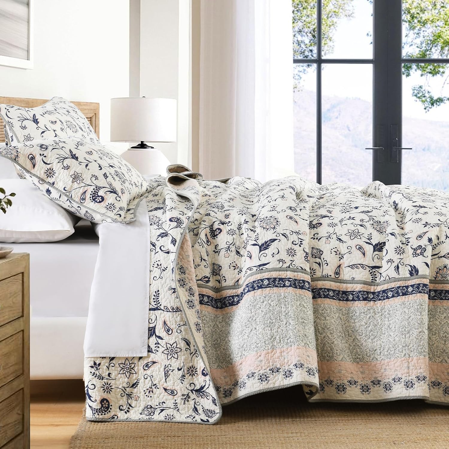 SahSahCasa 100 Cotton Cal King Bedspread Coverlet Quilt Set Navy