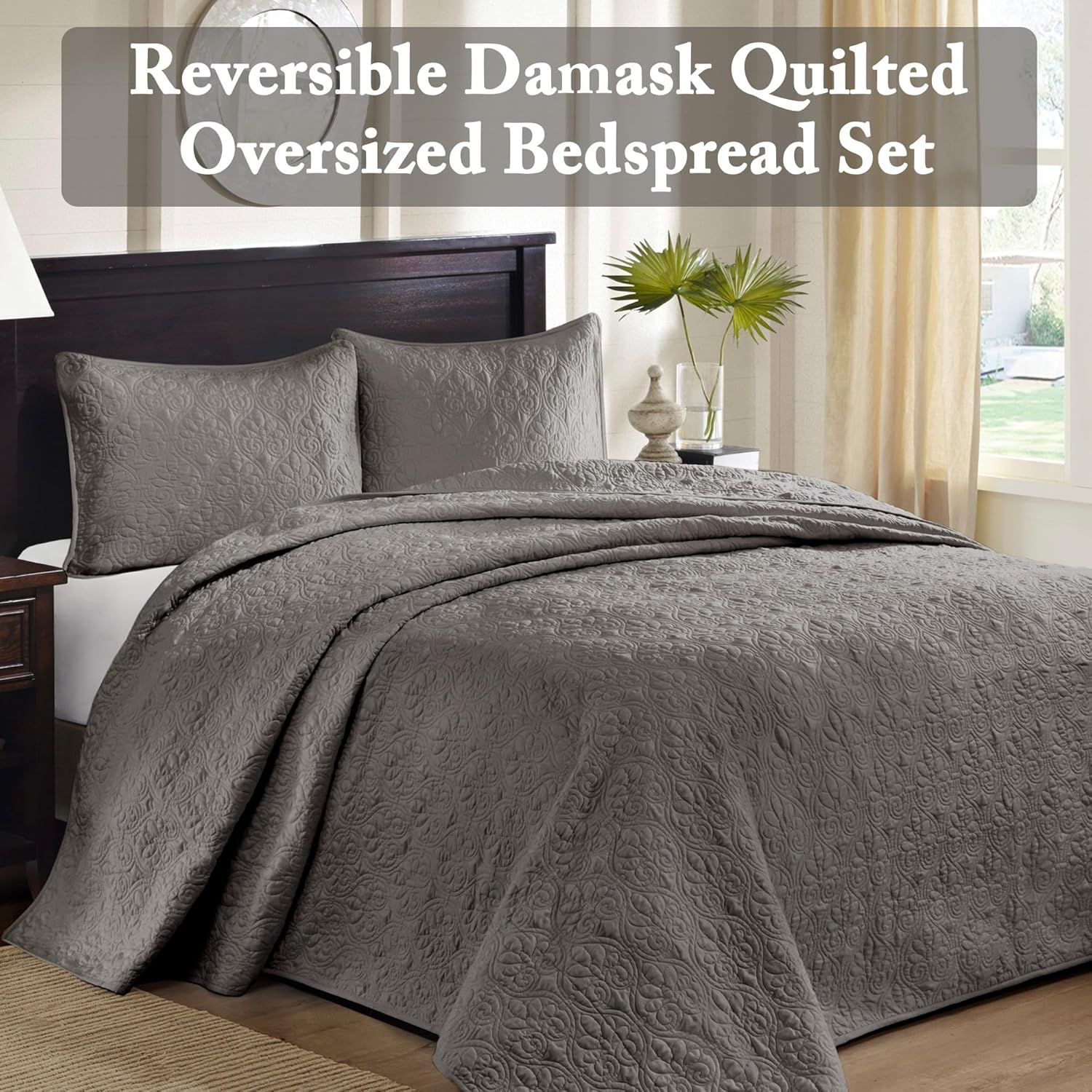 Madison Park Quebec Reversible Bedspread Set Queen 102x118 Dark Grey