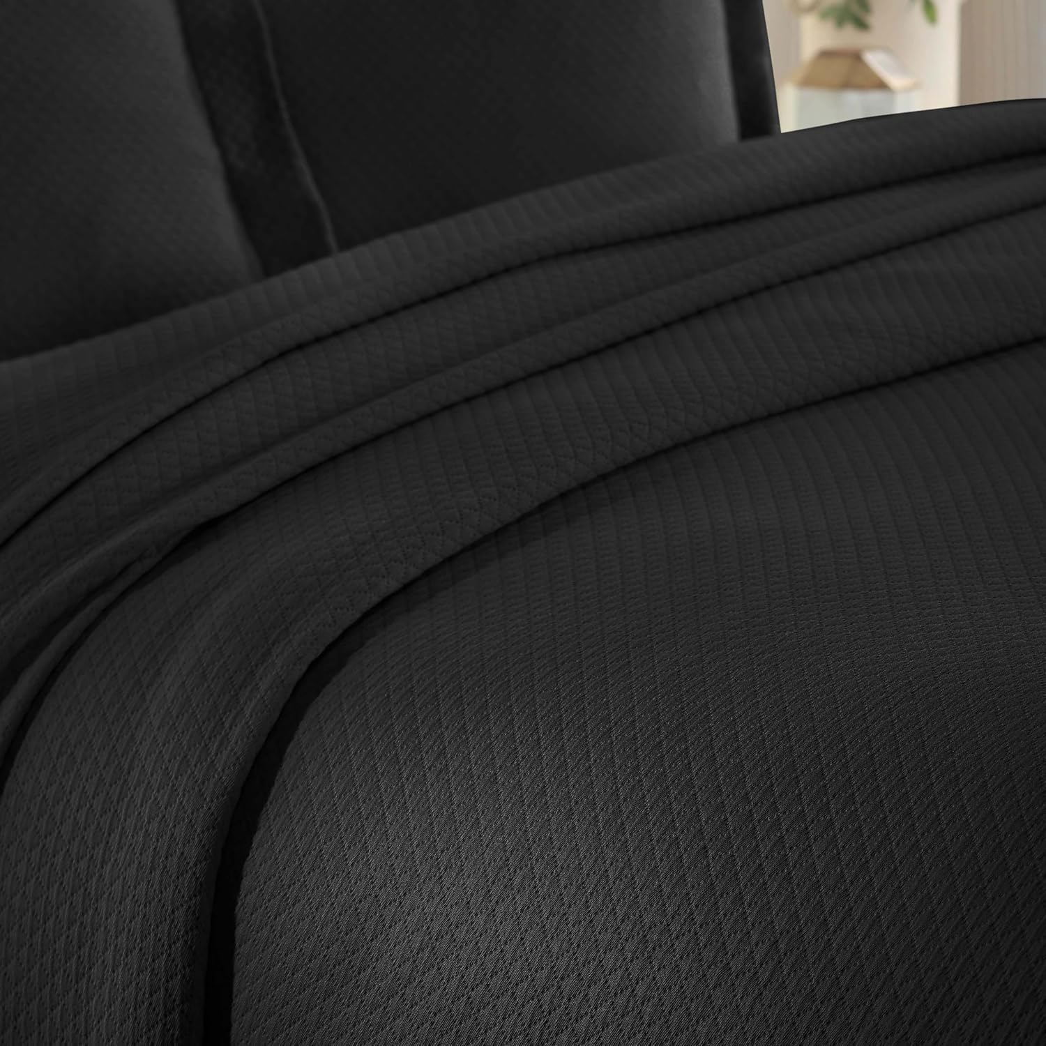Superior Solitaire Cotton Bedspread Set 3 Piece Twin Black