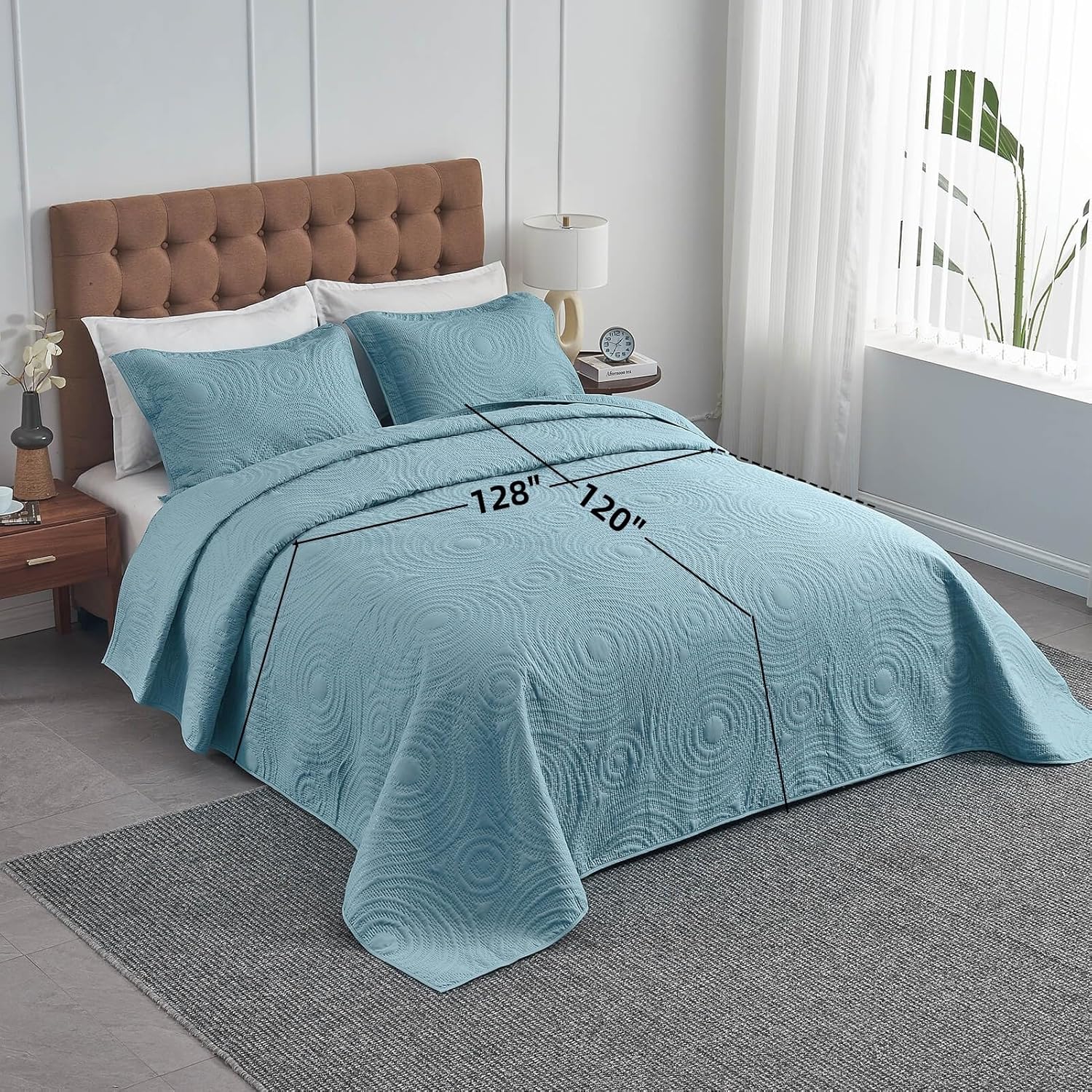Oversized King Bedspread Set 128x120 Blue