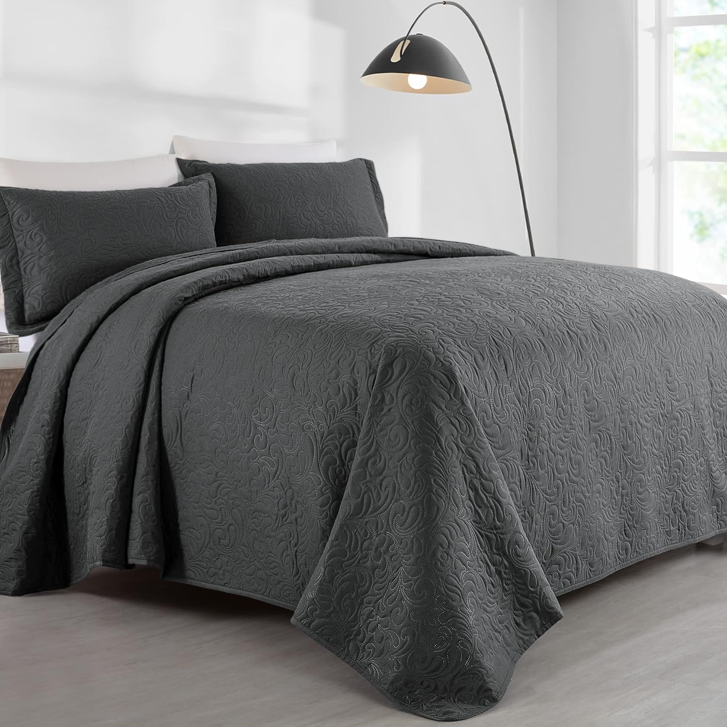 HOMBYS Alaska King 132x120 Bedspread Set - 3 Piece Grey