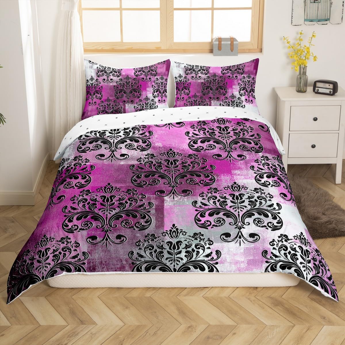 Erosebridal Damask Floral Duvet Set with 1 Pillowcase