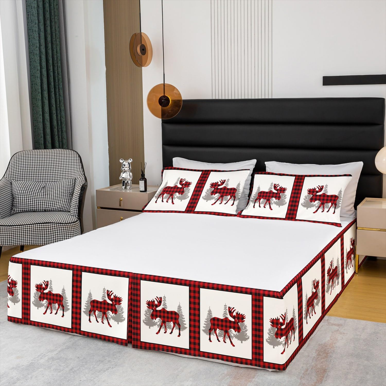 Feelyou Christmas Moose Bed Skirt King Size 15 Inch Drop