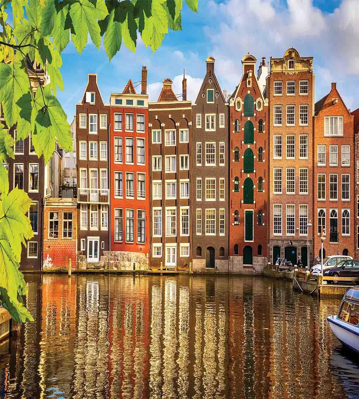 Ambesonne European Duvet Cover Set with Amsterdam Scenery