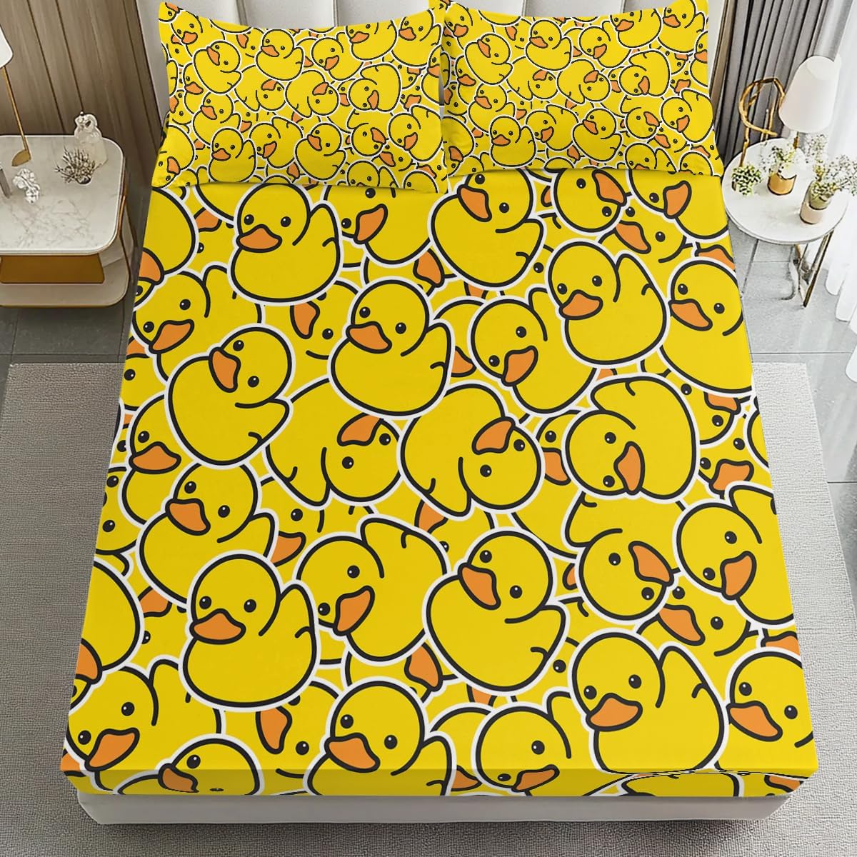 ARIGHTEX Yellow Rubber Duck Fitted Sheet Set Queen 3 Pc