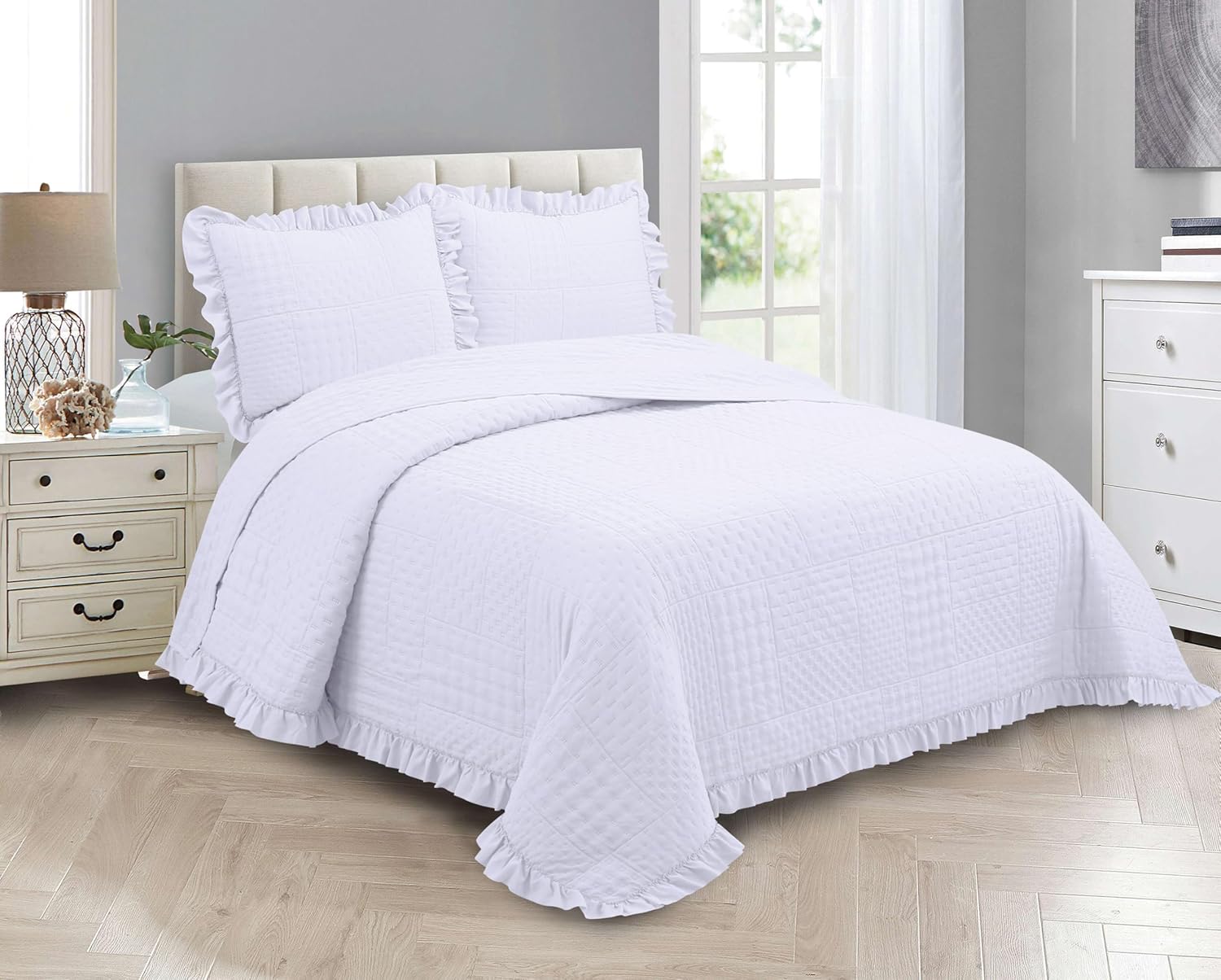 Elegant Home Luxury Modern Coverlet Bedspread Set 3 PC Ruby White KingCal-King