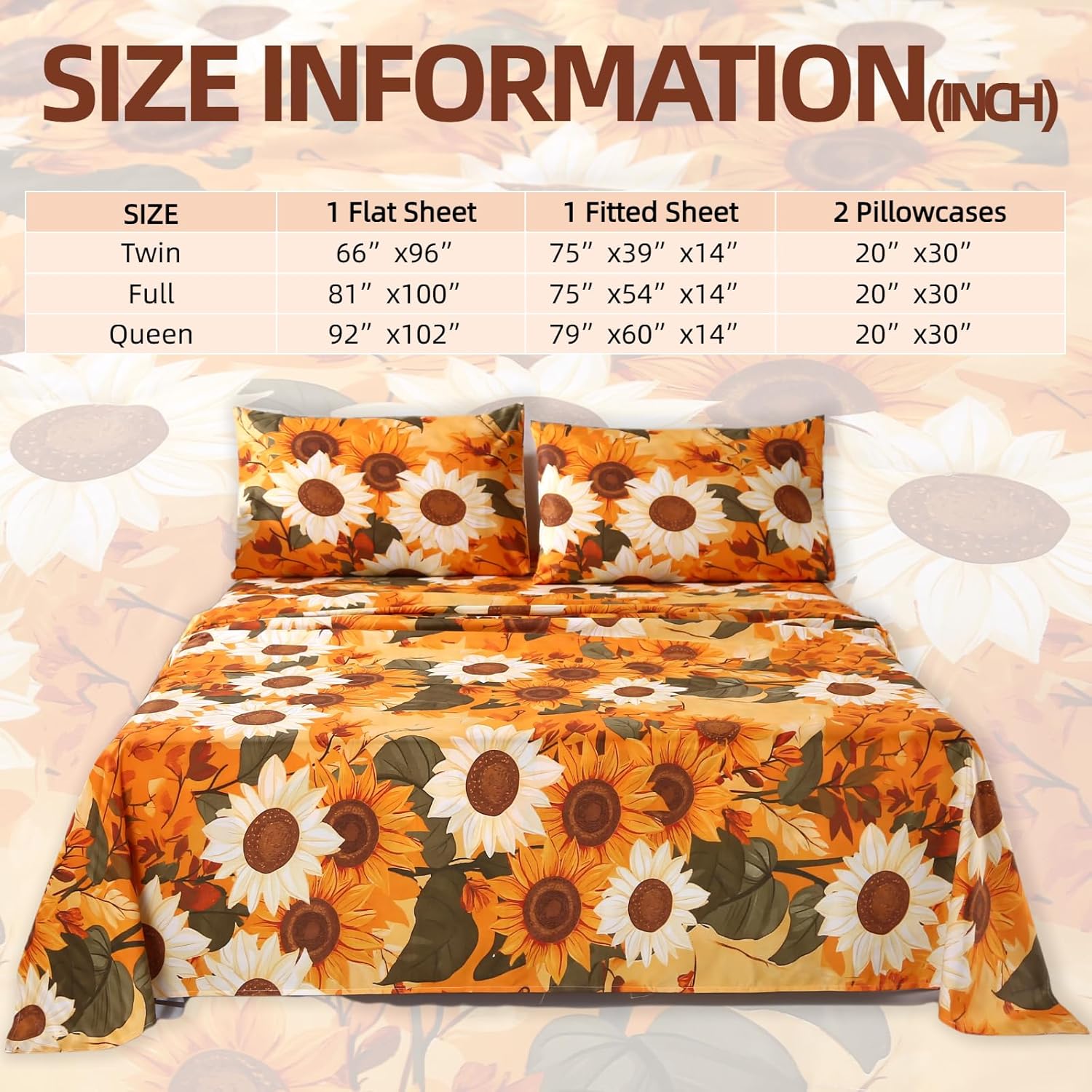 MAG 4Pcs Floral Queen Bed Sheet Set with Deep Pocket