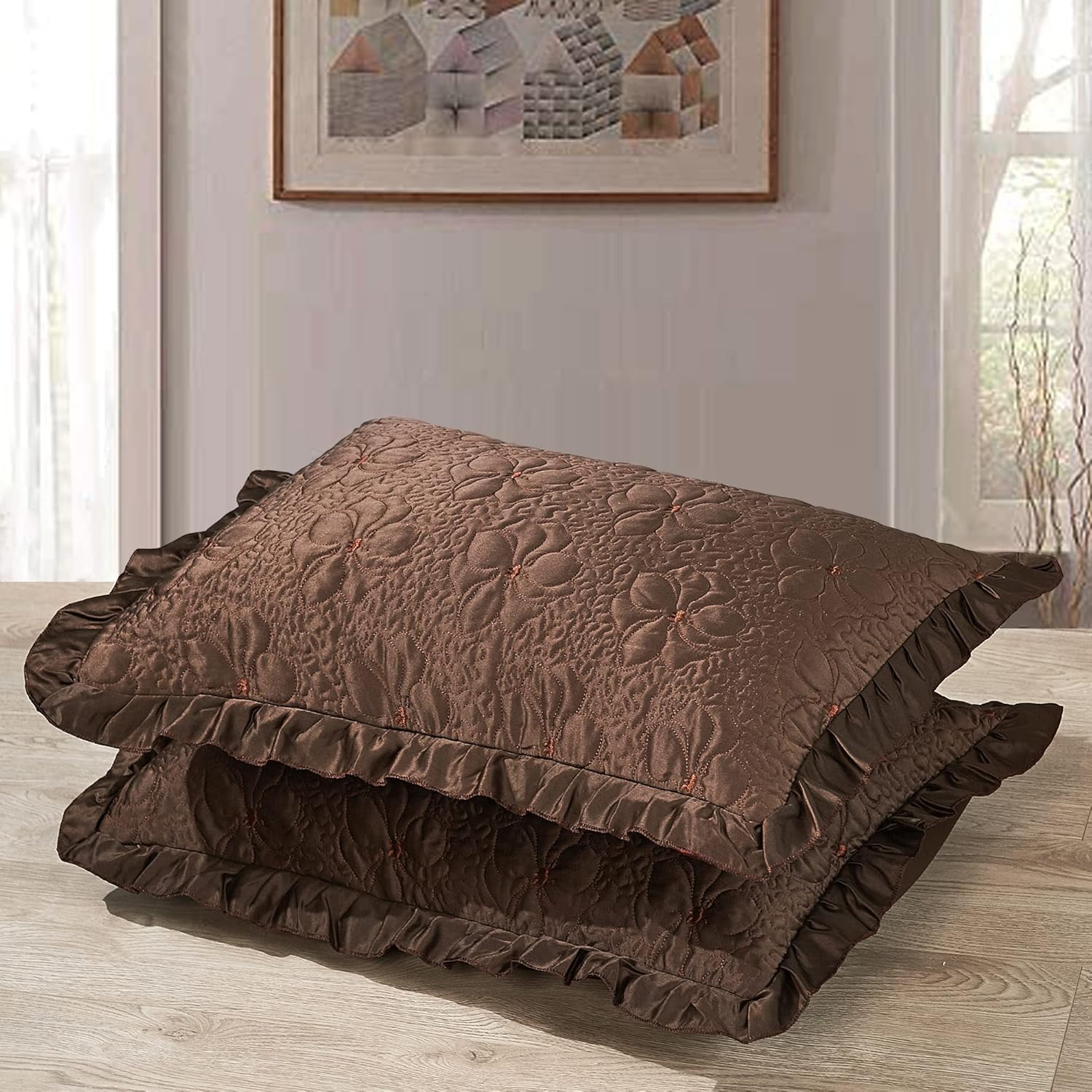 Home Soft Things 4 Piece Matte Satin Bedspread Set Chocolate