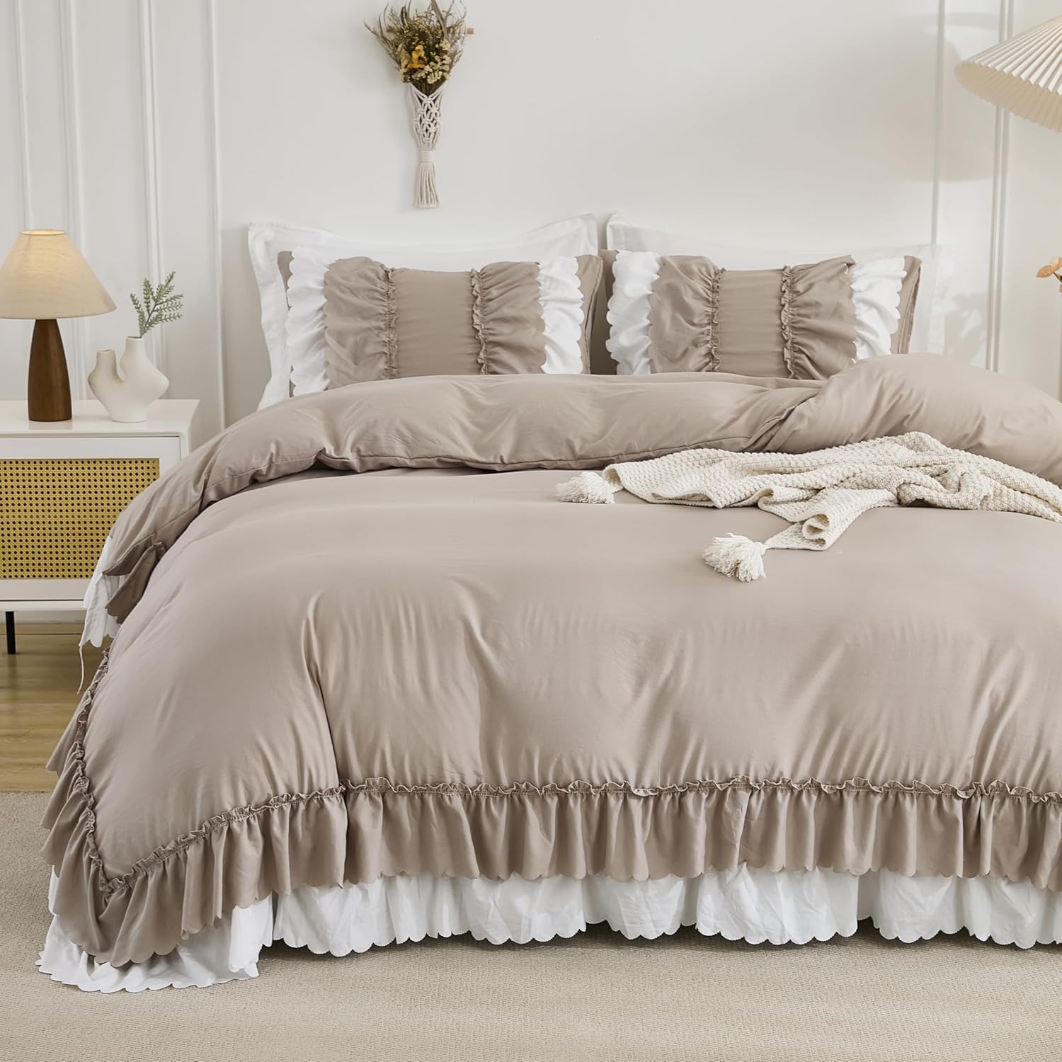 Herside Taupe Ruffle Comforter Set King Size 1