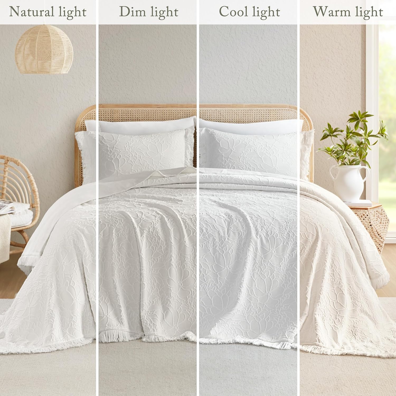 Madison Park Queen Chenille Floral Bedspread with Fringes 3 Piece