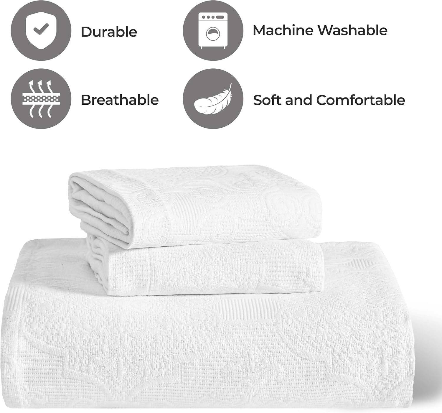 Superior Cotton Bedspread Set 3-Piece Full White
