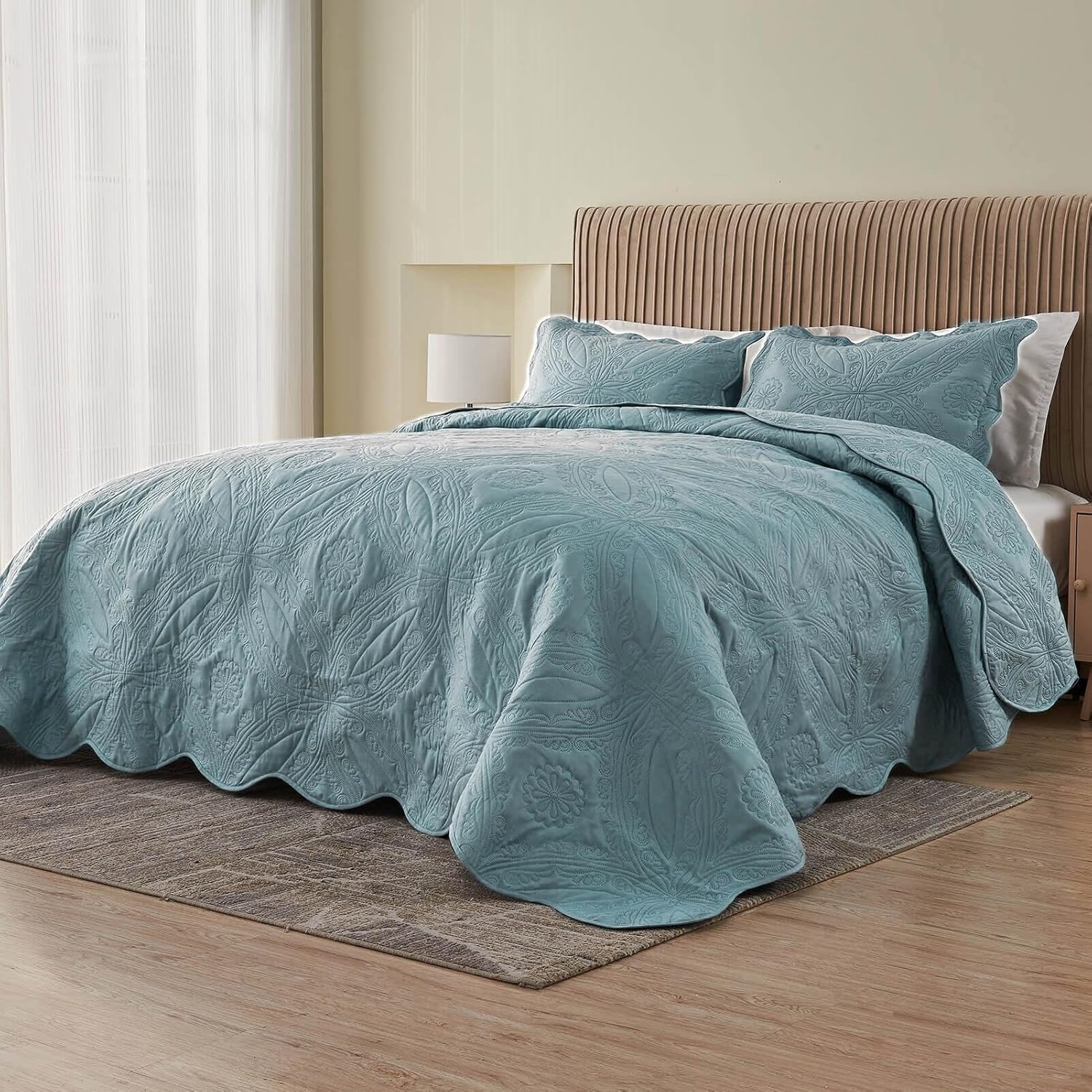 Kingnex Oversized Cal King Bedspread Set 3 Pieces Blue