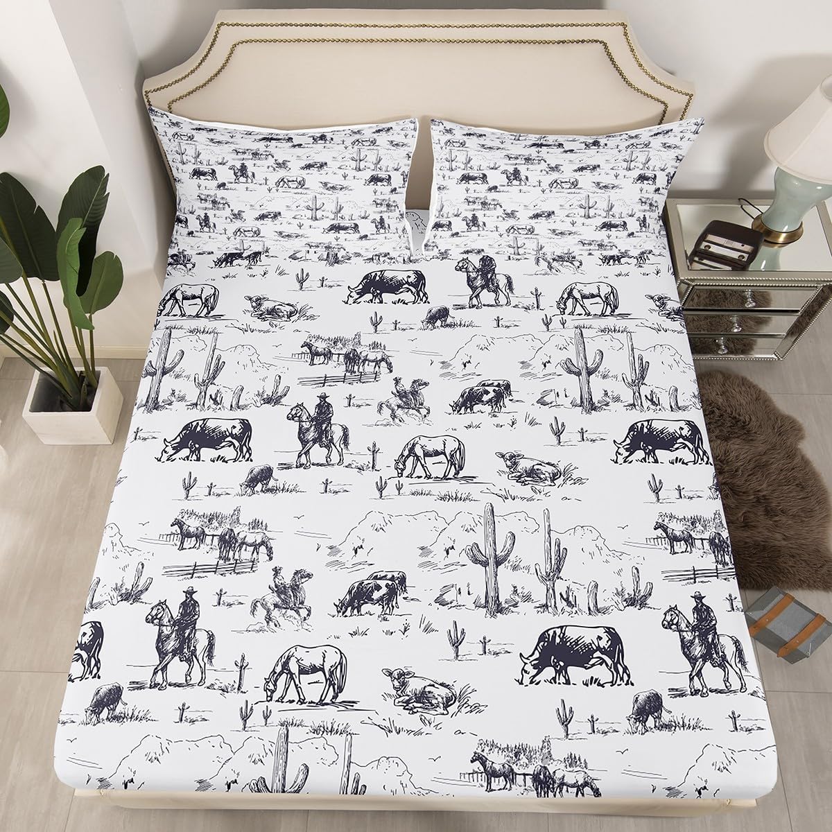 Feelyou Western Queen Size Bed Sheet Set with 3D Print Design