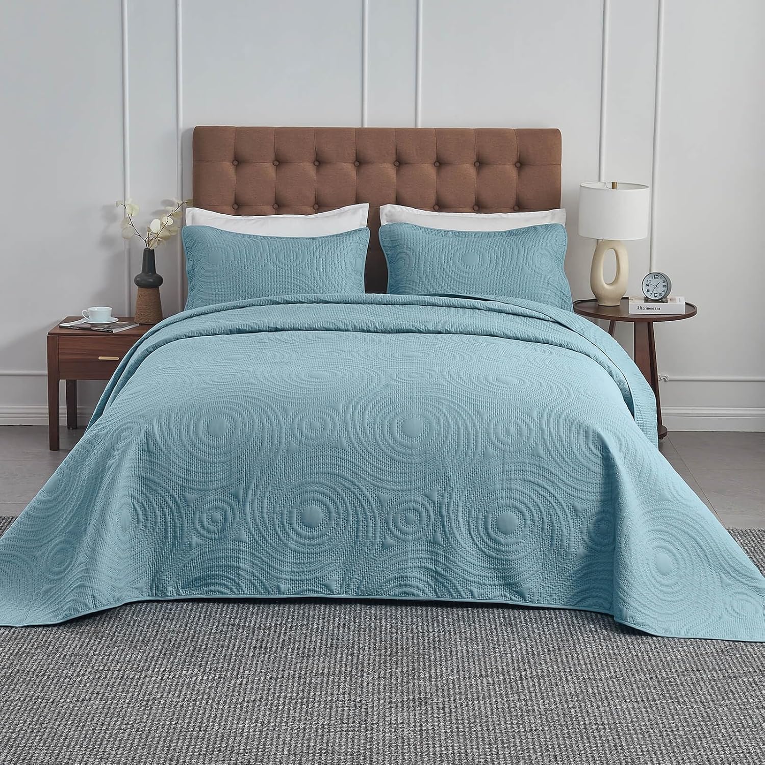 Oversized King Bedspread Set 128x120 Blue