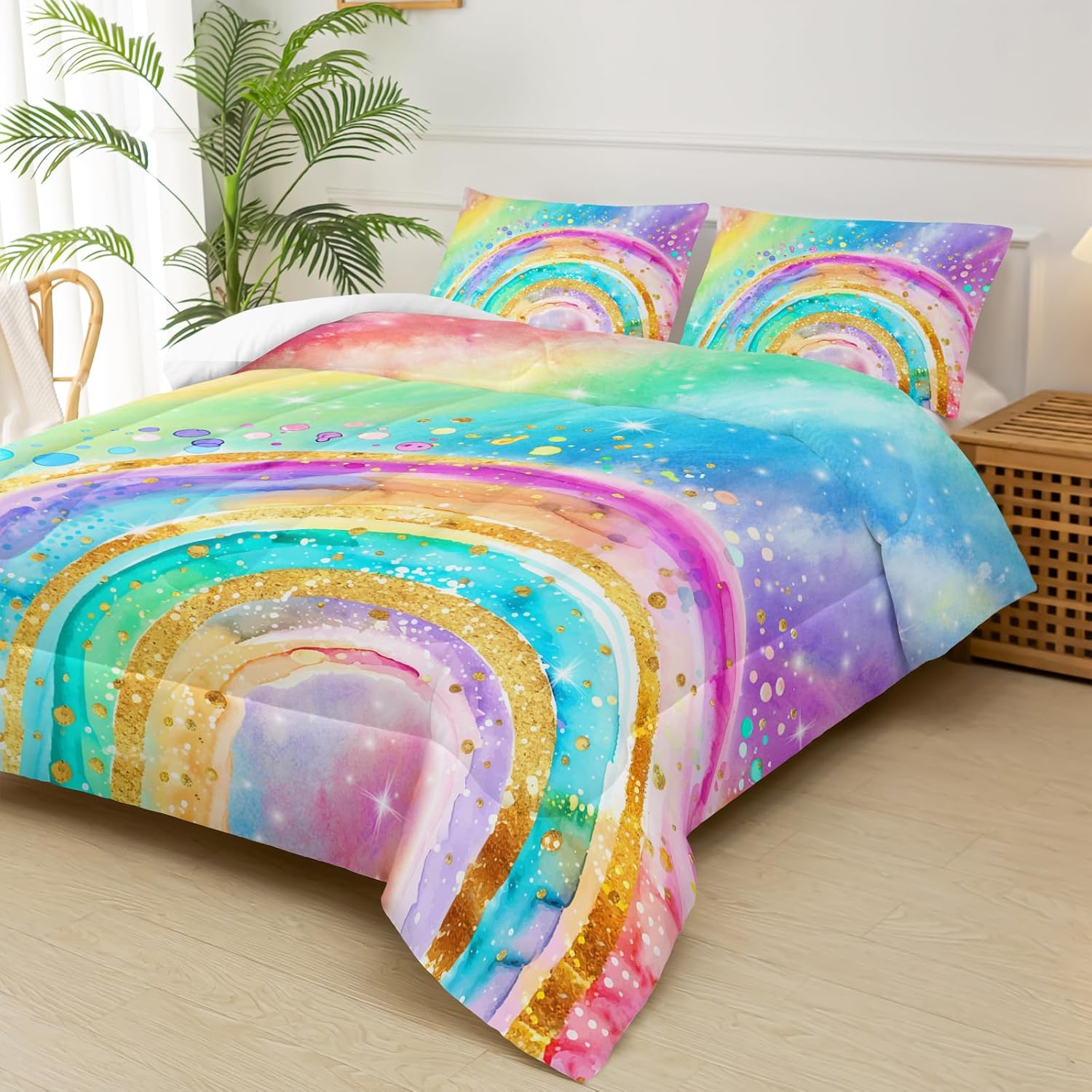 Cute Rainbow Queen Comforter Set for Kids