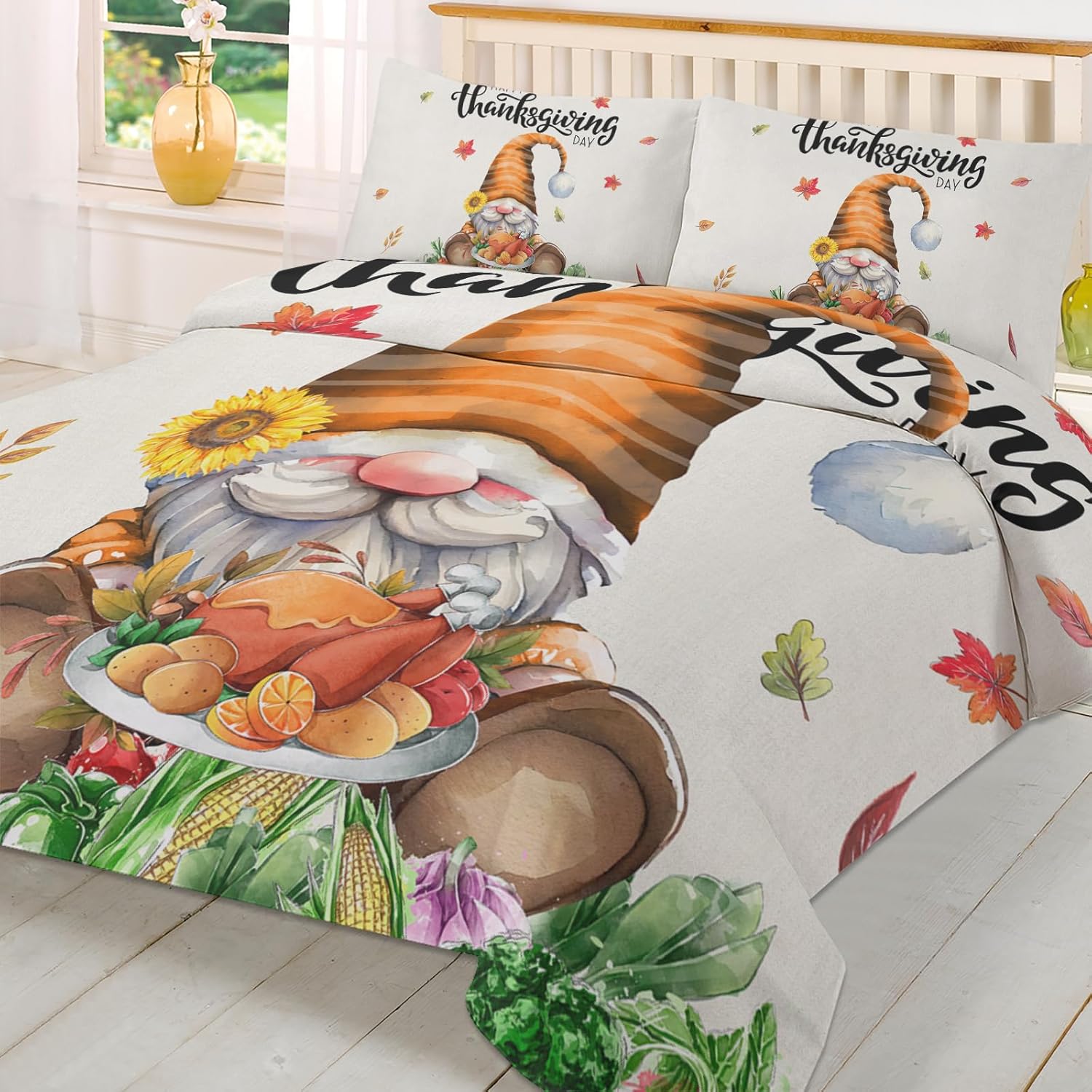 ZOE GARDEN Turkey Day Queen Duvet Cover Set with Zipper and Tiers